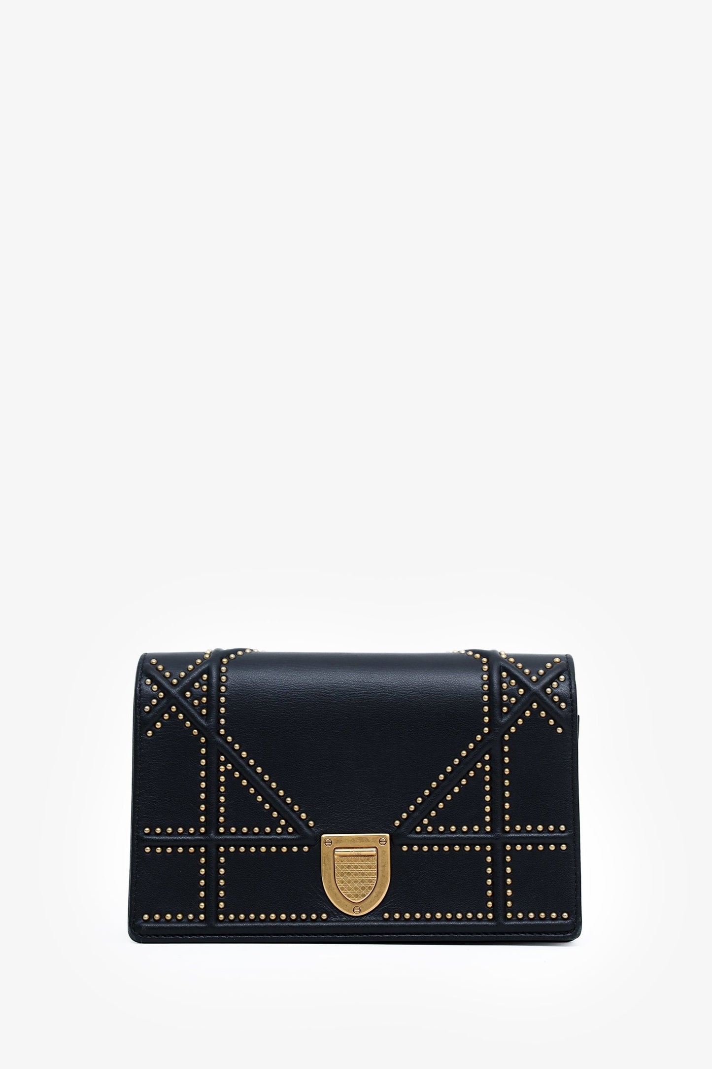 Christian Dior 2018 Black Leather Studded Diorama Wallet On Chain
