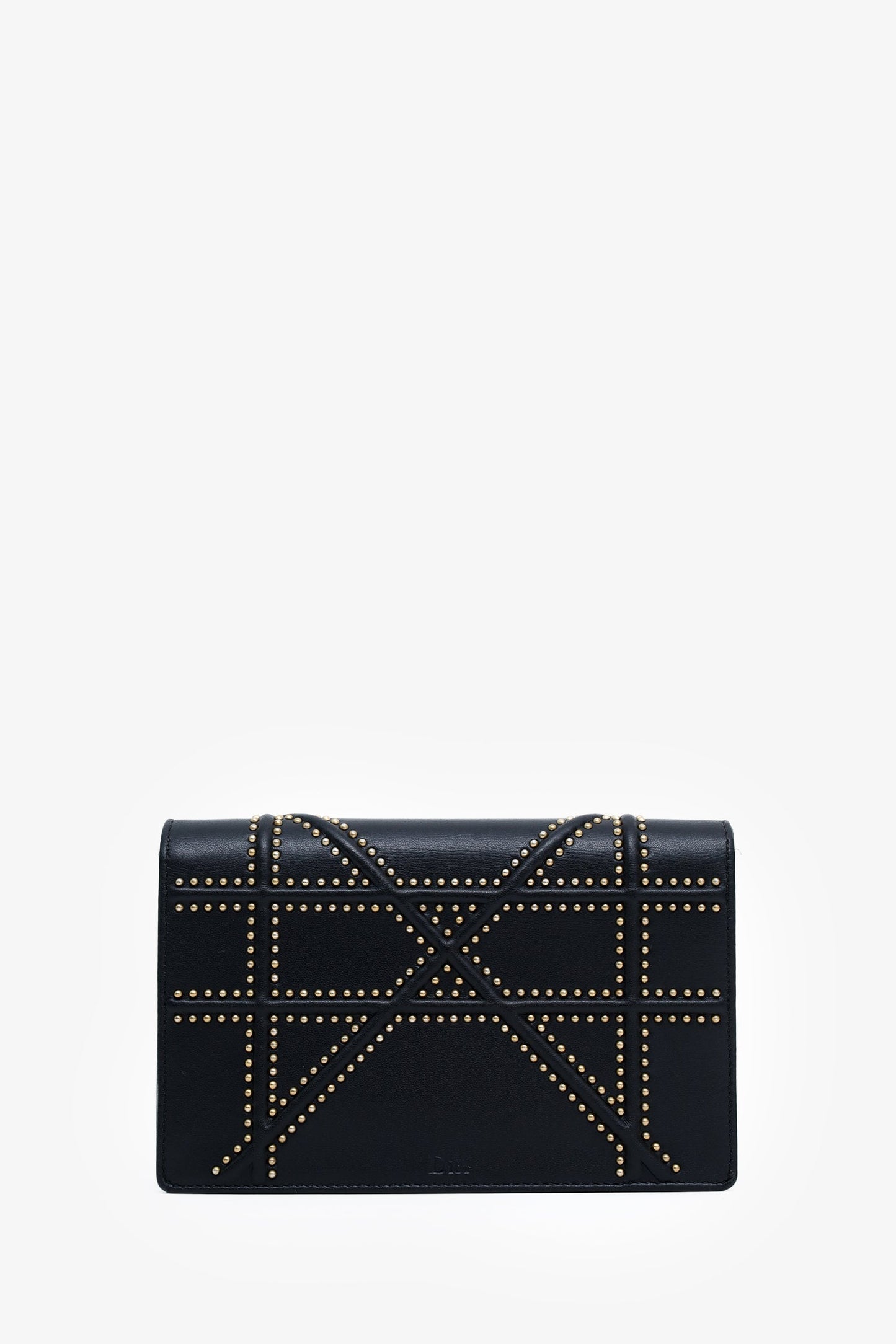 Christian Dior 2018 Black Leather Studded Diorama Wallet On Chain