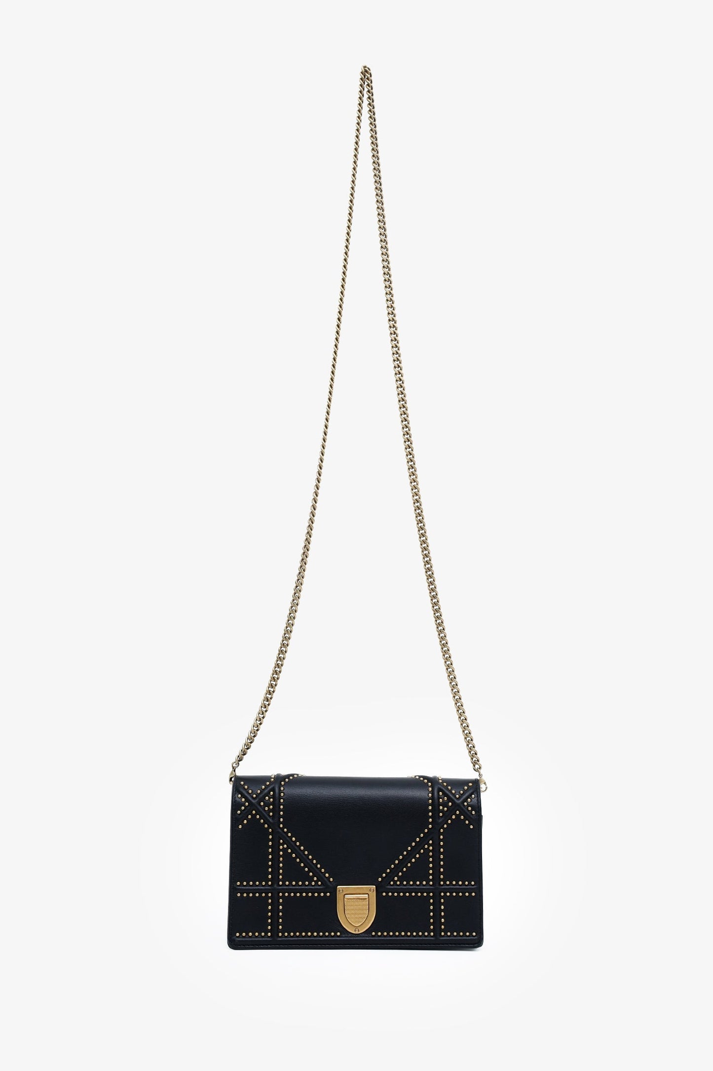 Christian Dior 2018 Black Leather Studded Diorama Wallet On Chain