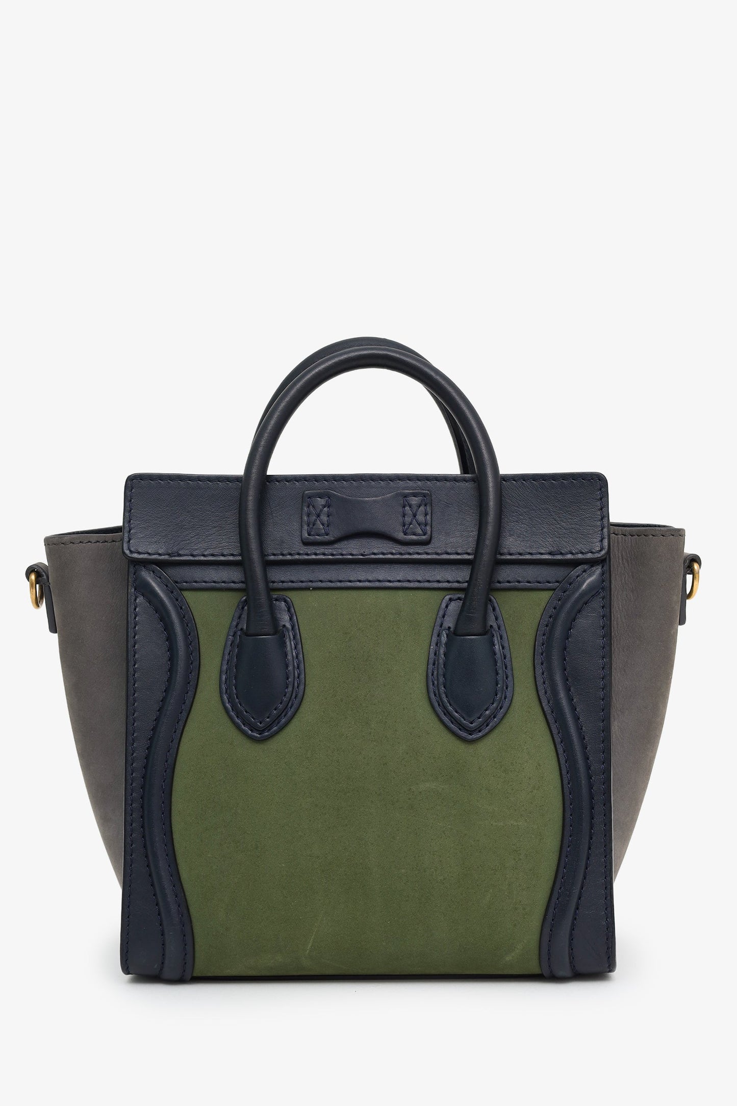 Celine Navy/Green Leather Nano Luggage Bag With Strap