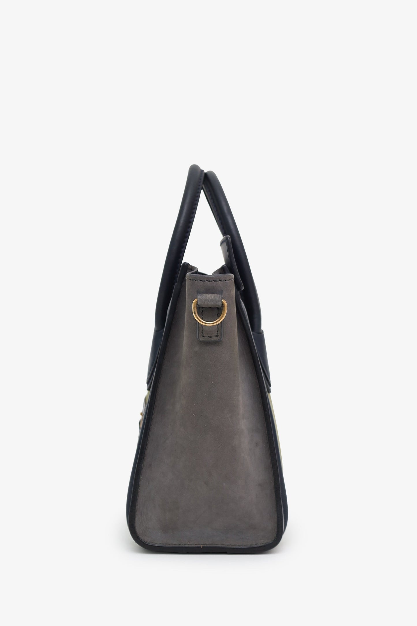 Celine Navy/Green Leather Nano Luggage Bag With Strap