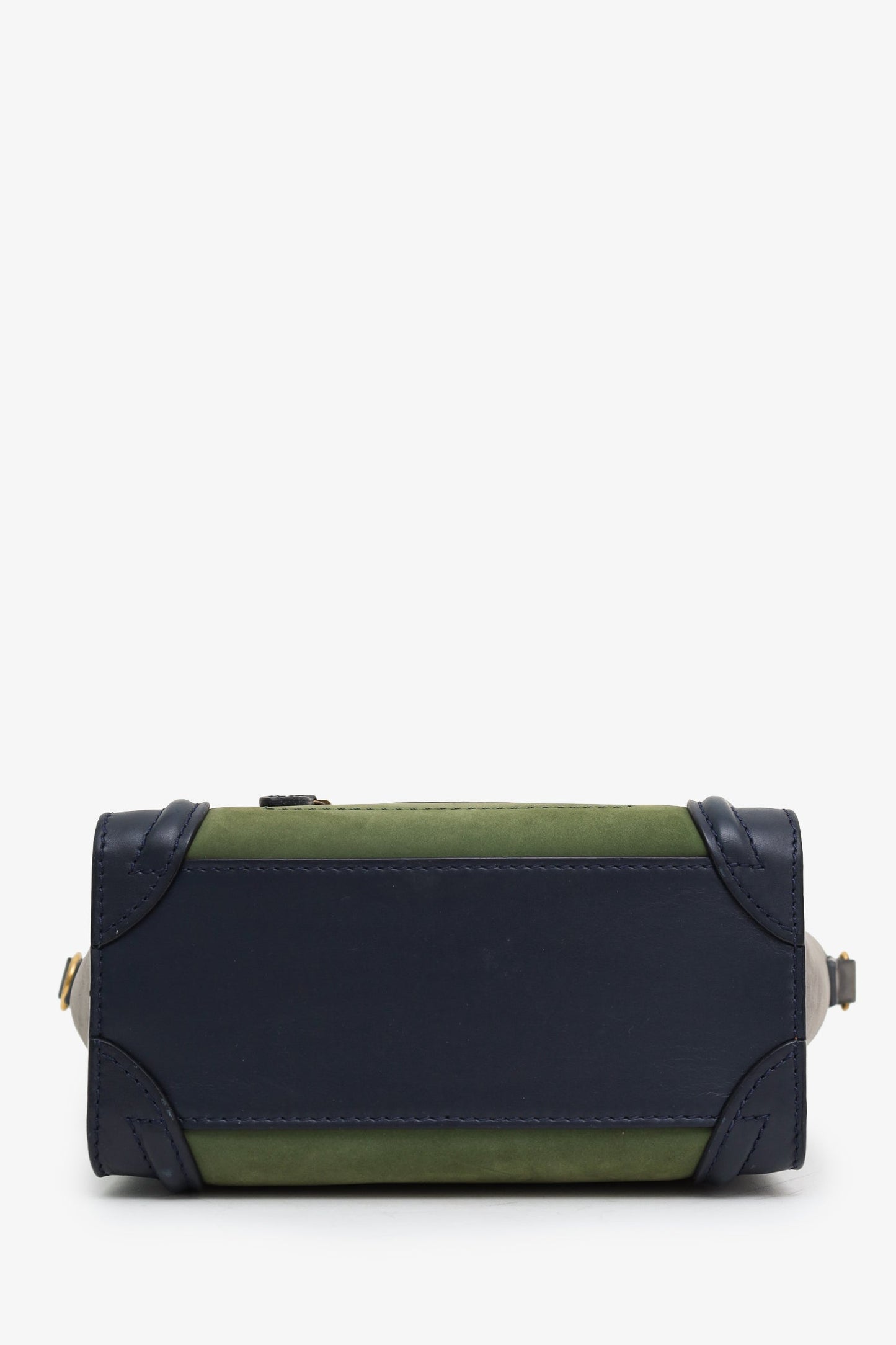 Celine Navy/Green Leather Nano Luggage Bag With Strap
