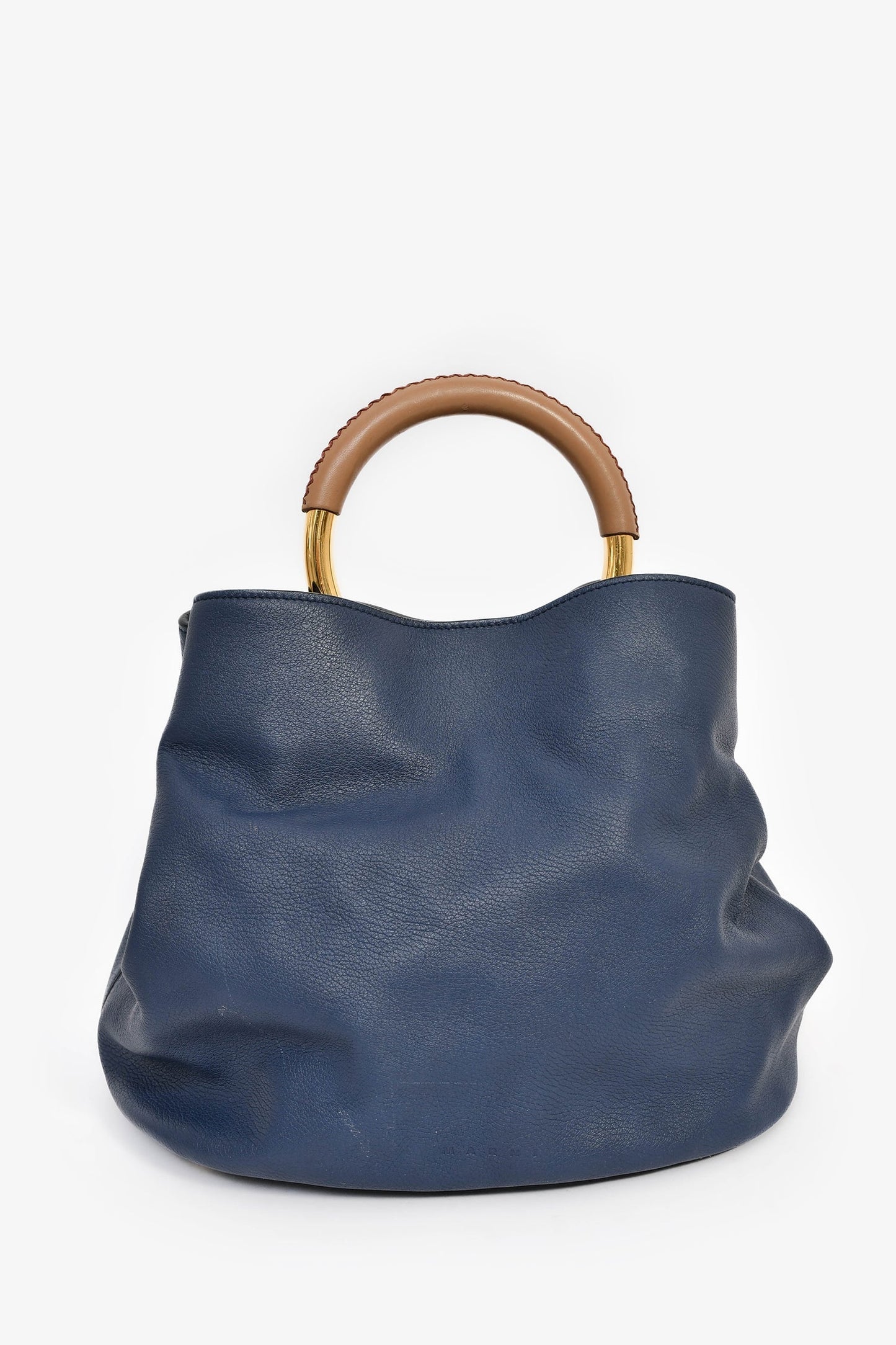 Marni Blue Leather Large 'Pannier' Bucket Bag with Strap