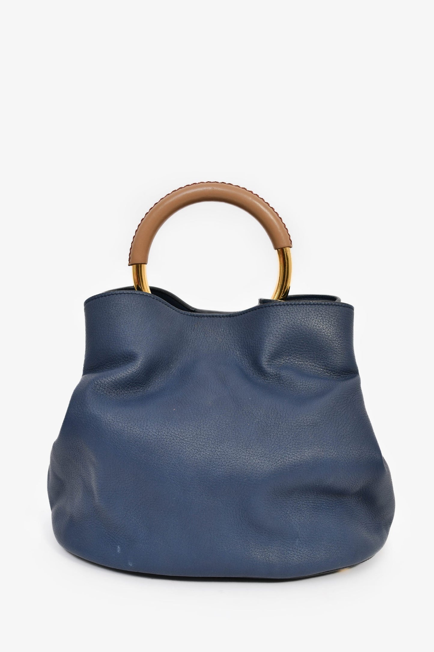 Marni Blue Leather Large 'Pannier' Bucket Bag with Strap