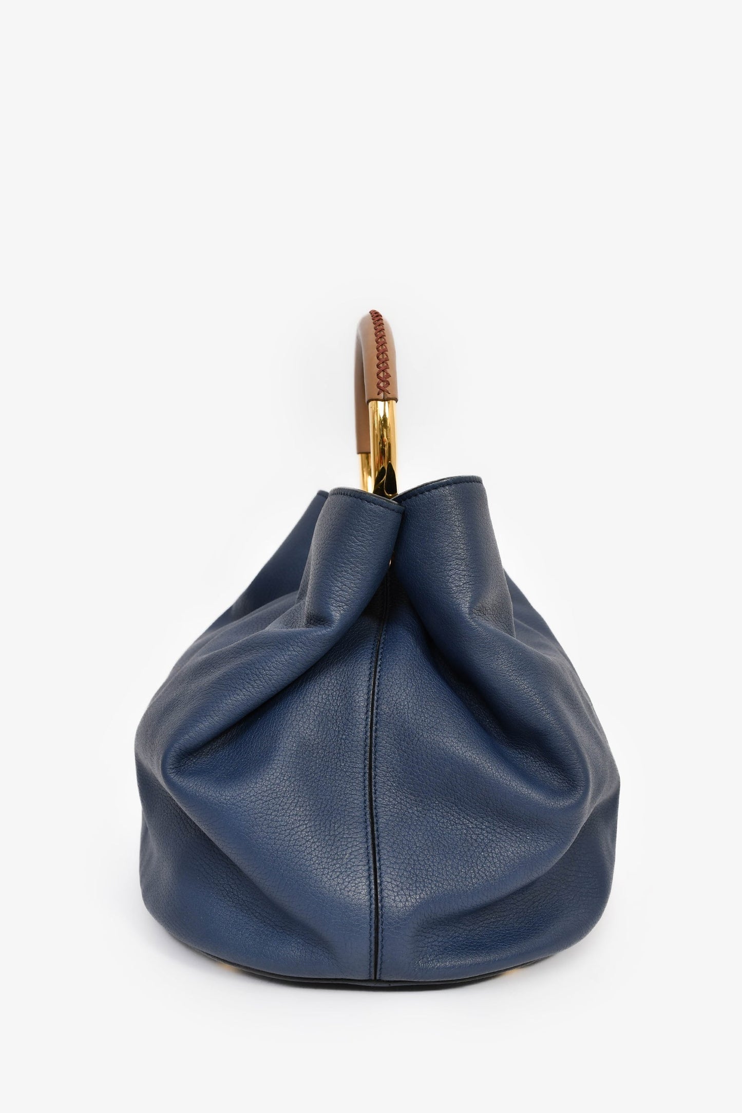 Marni Blue Leather Large 'Pannier' Bucket Bag with Strap