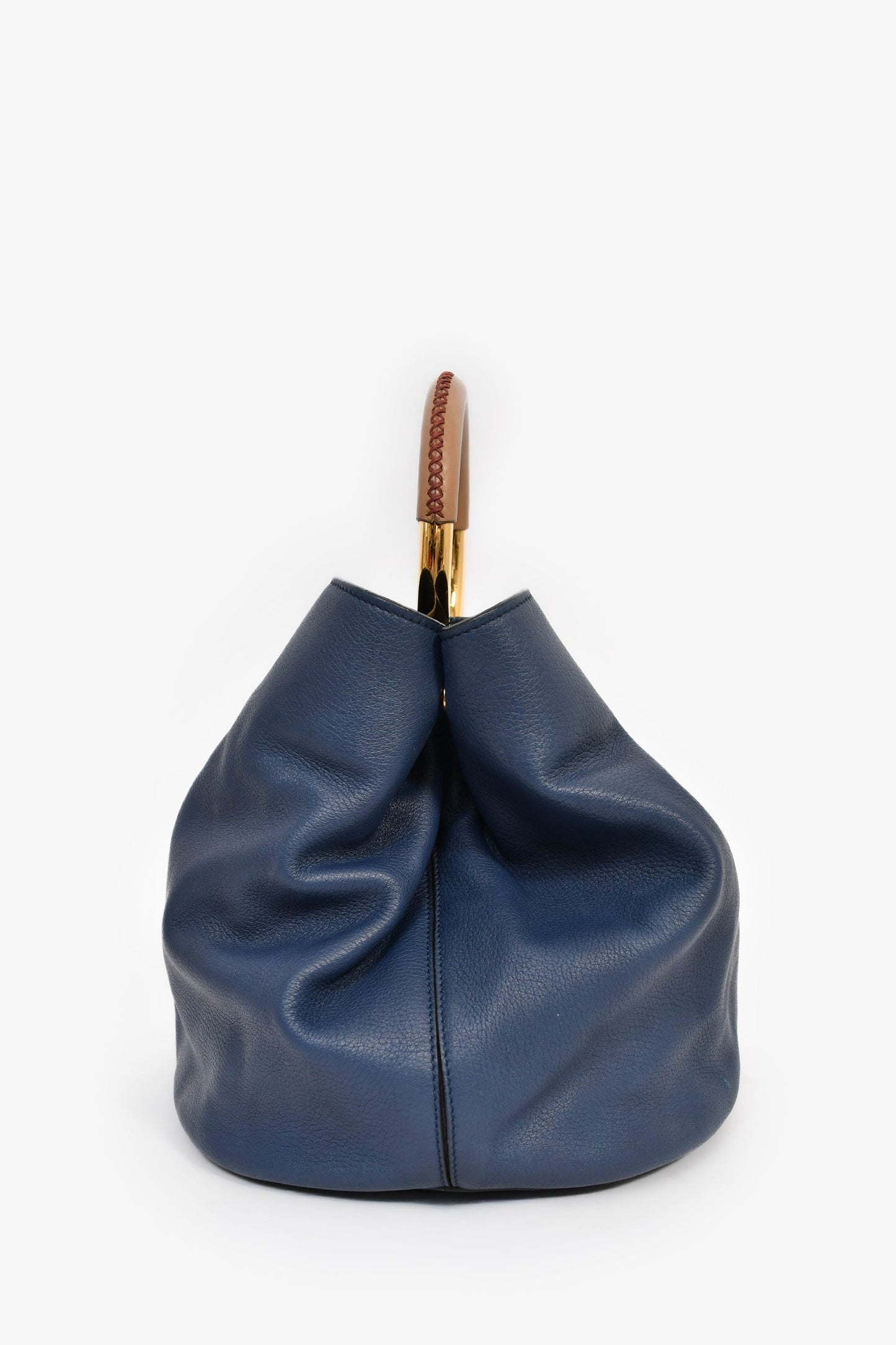 Marni Blue Leather Large 'Pannier' Bucket Bag with Strap