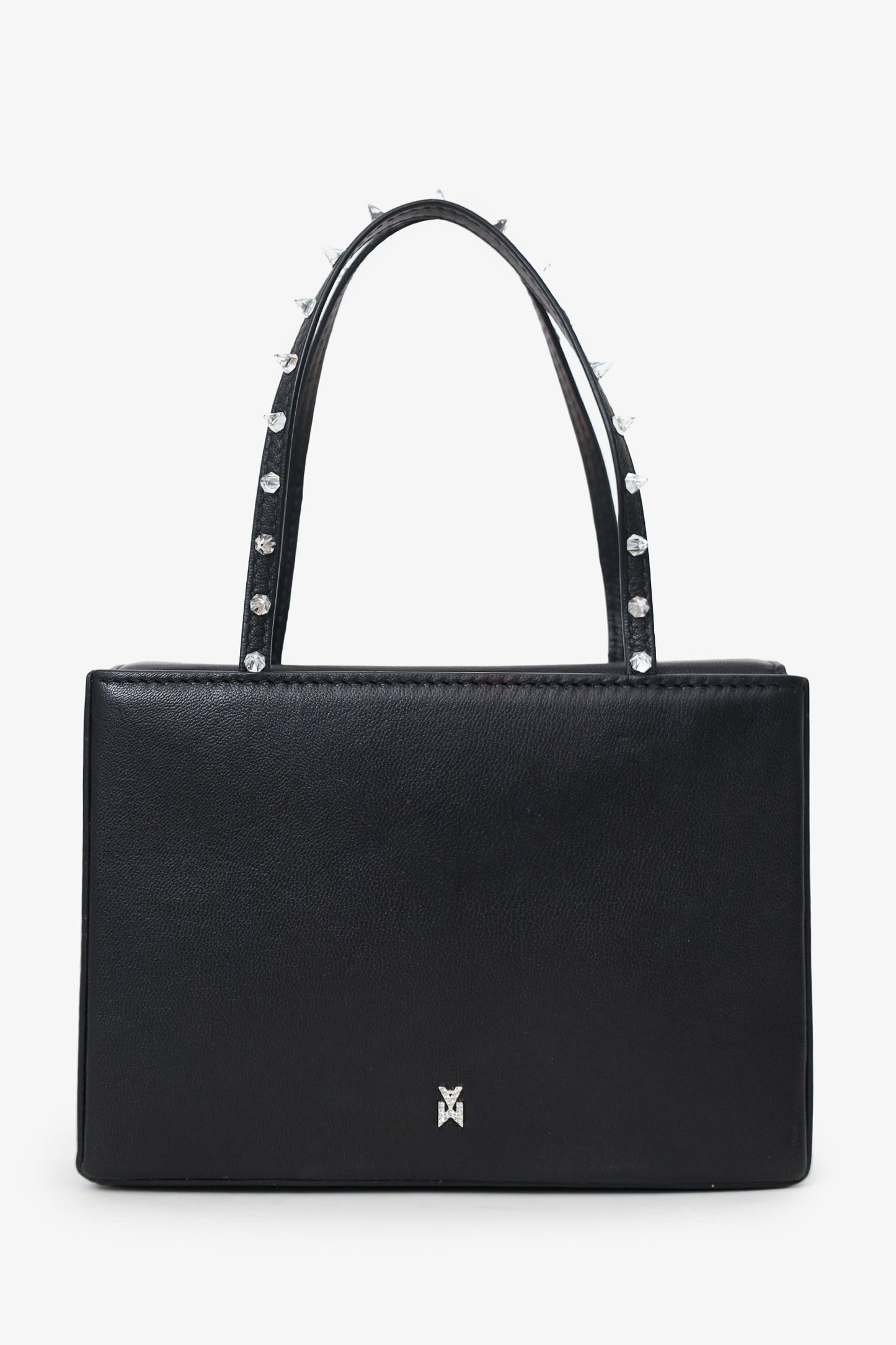 Amina Muaddi Black Leather Rhinestone Embellished 'Gilda' Mini Top Handle Bag