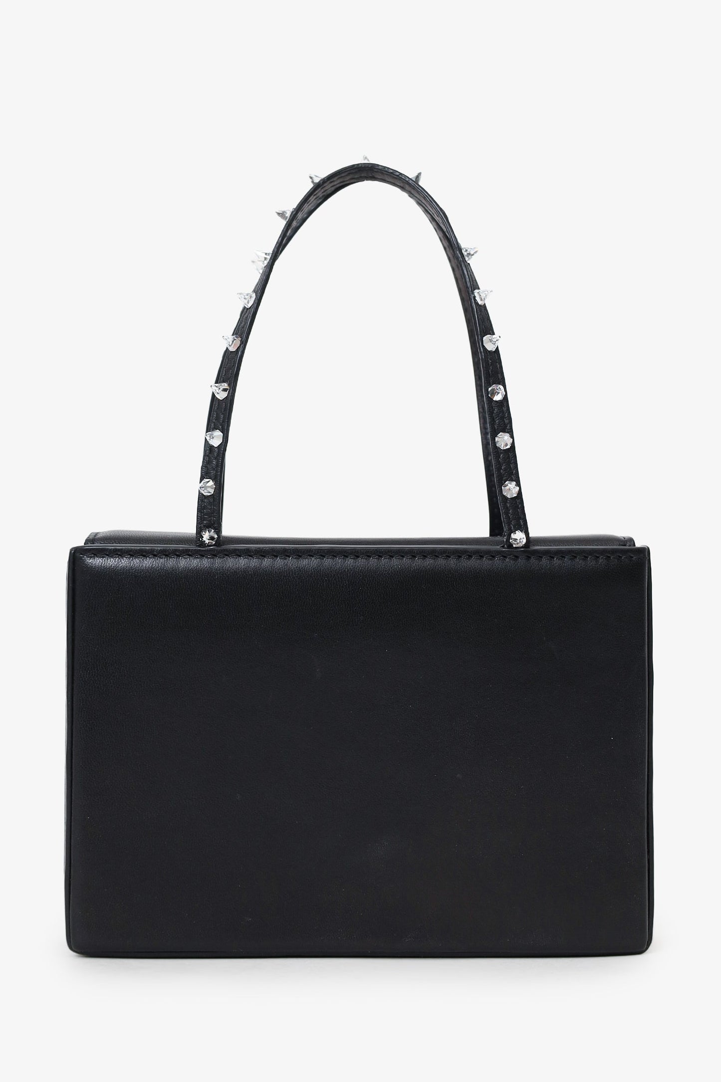 Amina Muaddi Black Leather Rhinestone Embellished 'Gilda' Mini Top Handle Bag