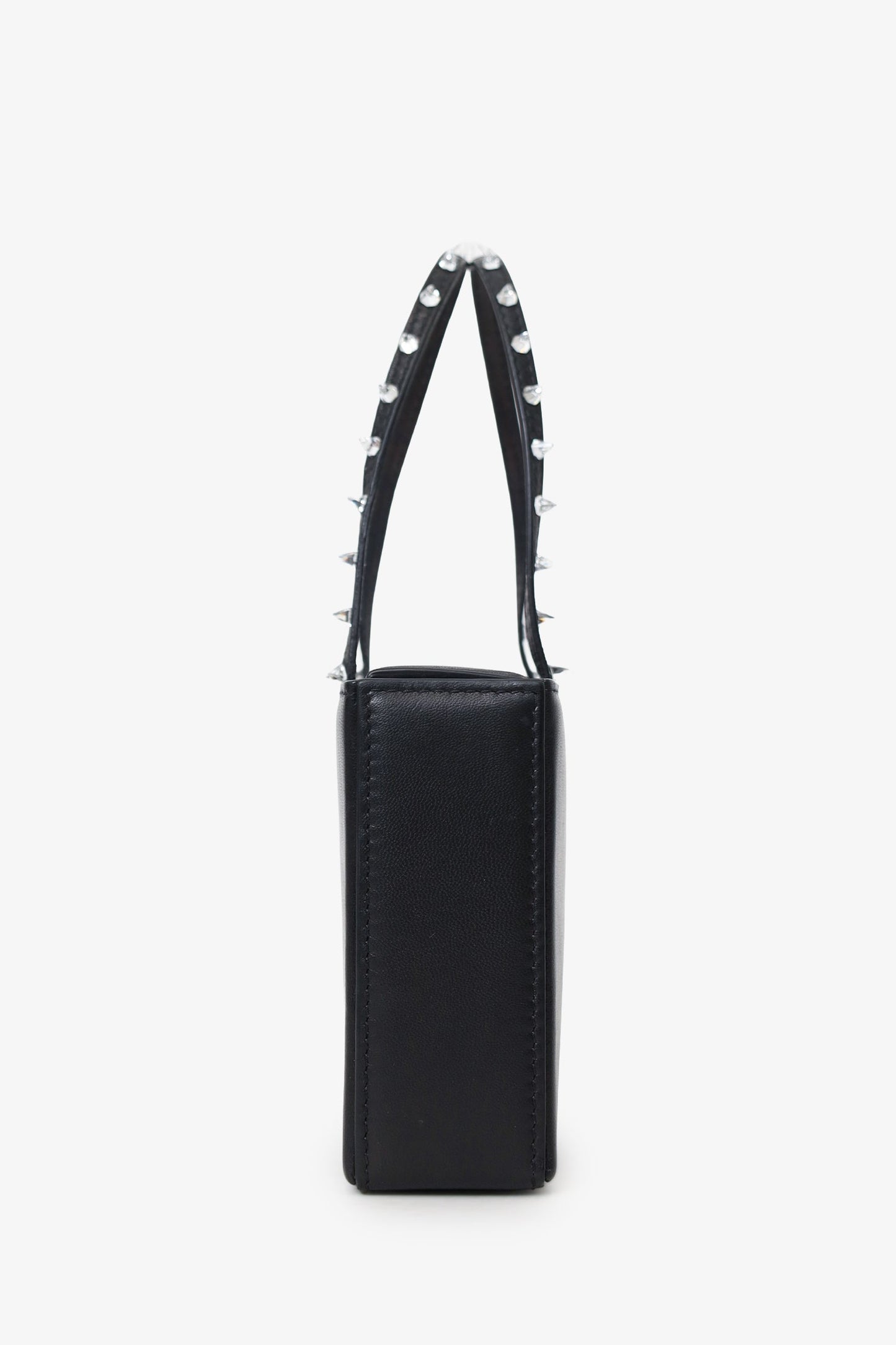 Amina Muaddi Black Leather Rhinestone Embellished 'Gilda' Mini Top Handle Bag