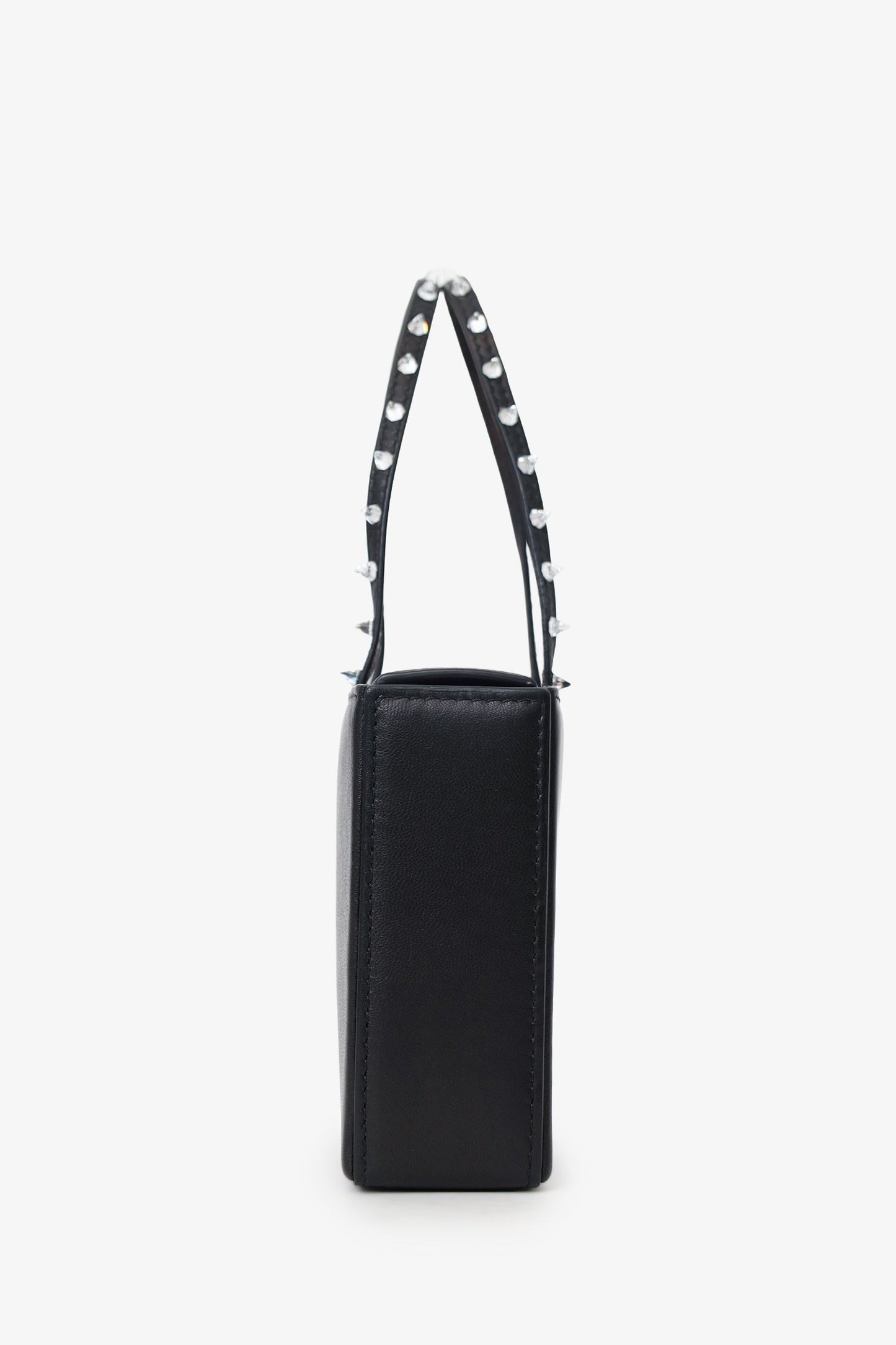 Amina Muaddi Black Leather Rhinestone Embellished 'Gilda' Mini Top Handle Bag