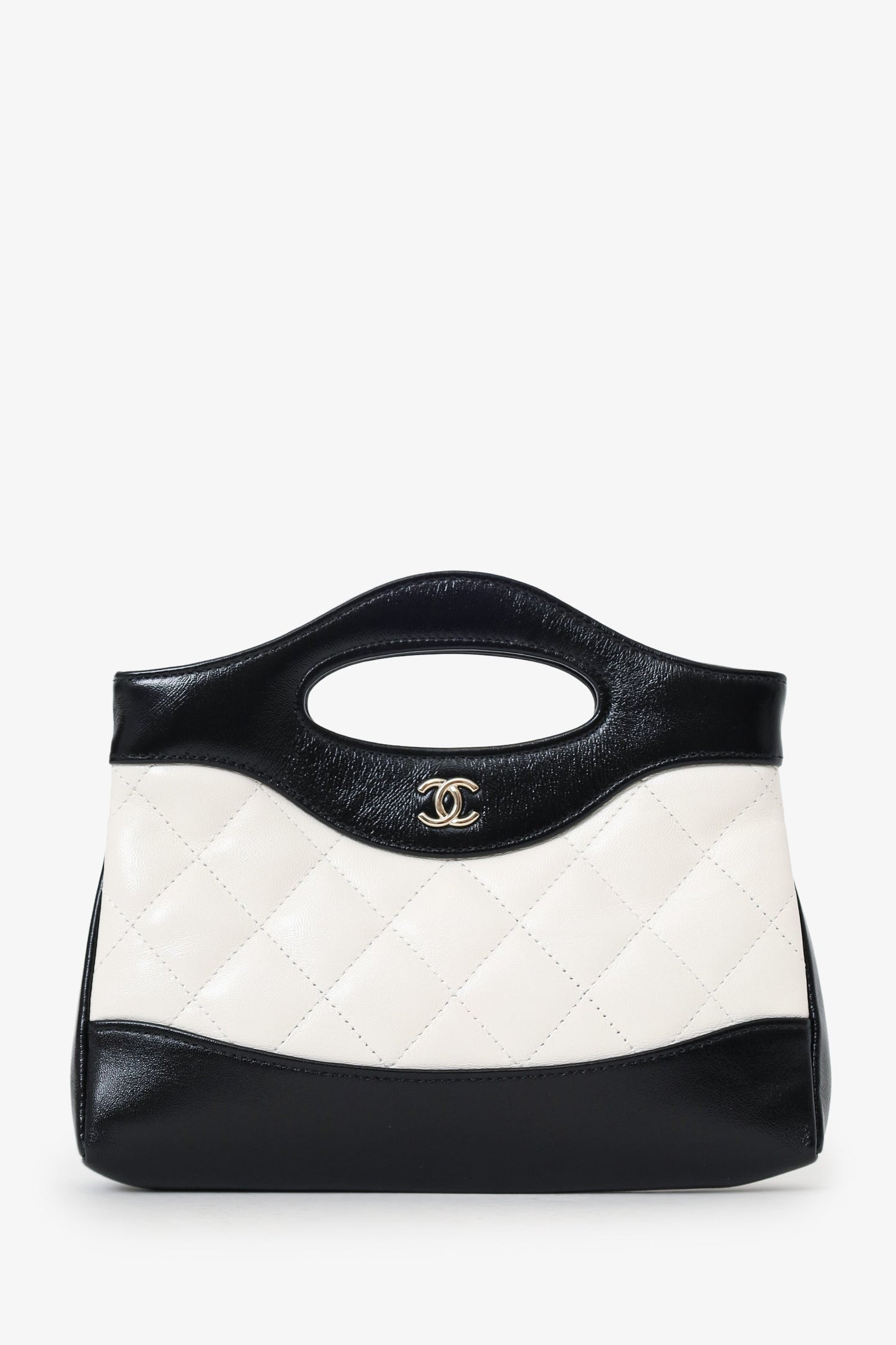 Chanel™ 2023 Black/White Shiny Crumpled Calfskin Quilted Nano 31 Shopping Bag