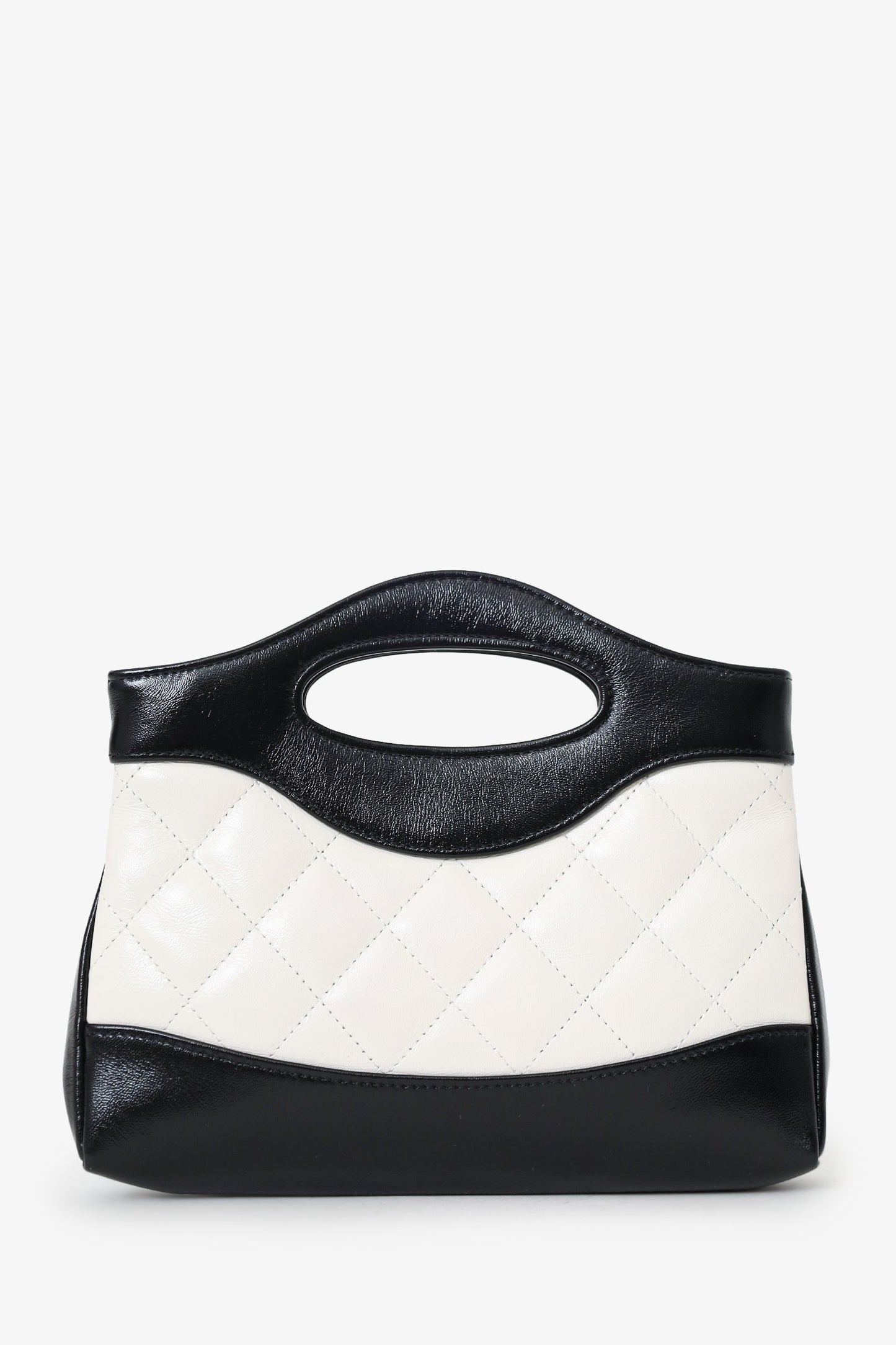 Chanel™ 2023 Black/White Shiny Crumpled Calfskin Quilted Nano 31 Shopping Bag