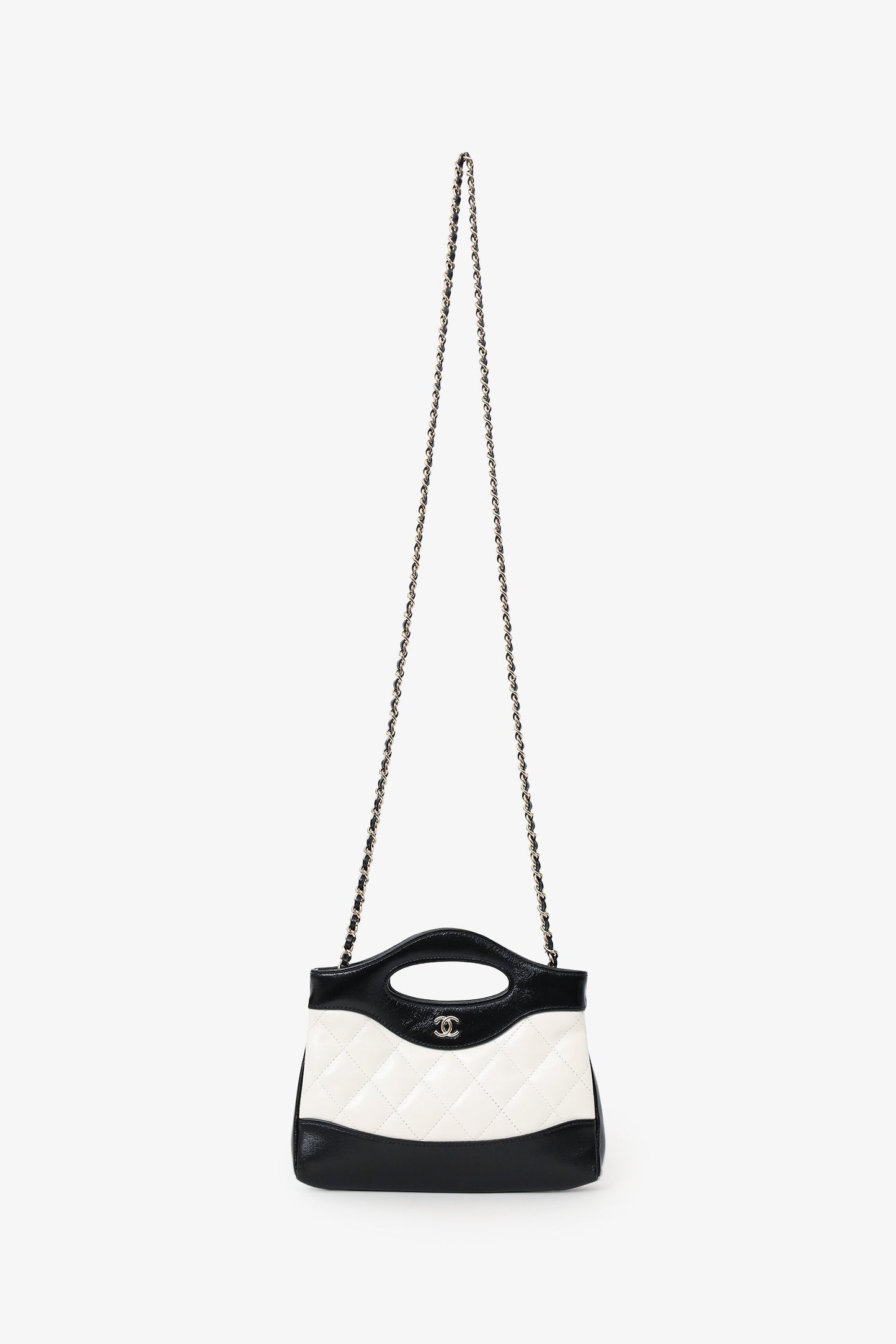 Chanel™ 2023 Black/White Shiny Crumpled Calfskin Quilted Nano 31 Shopping Bag