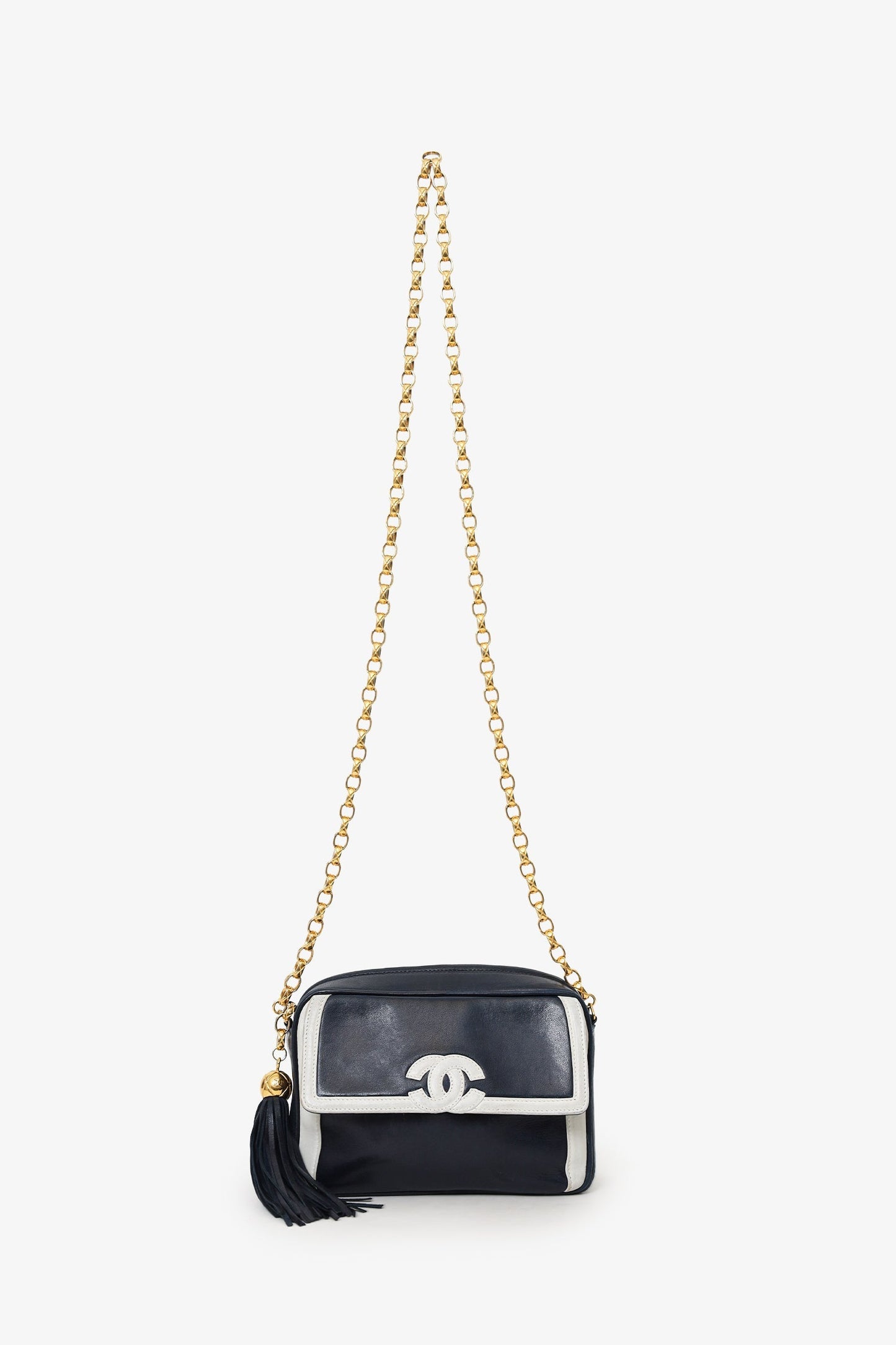 Chanel™ 1991-94 Navy Lambskin Tassel CC Chain Camera Bag
