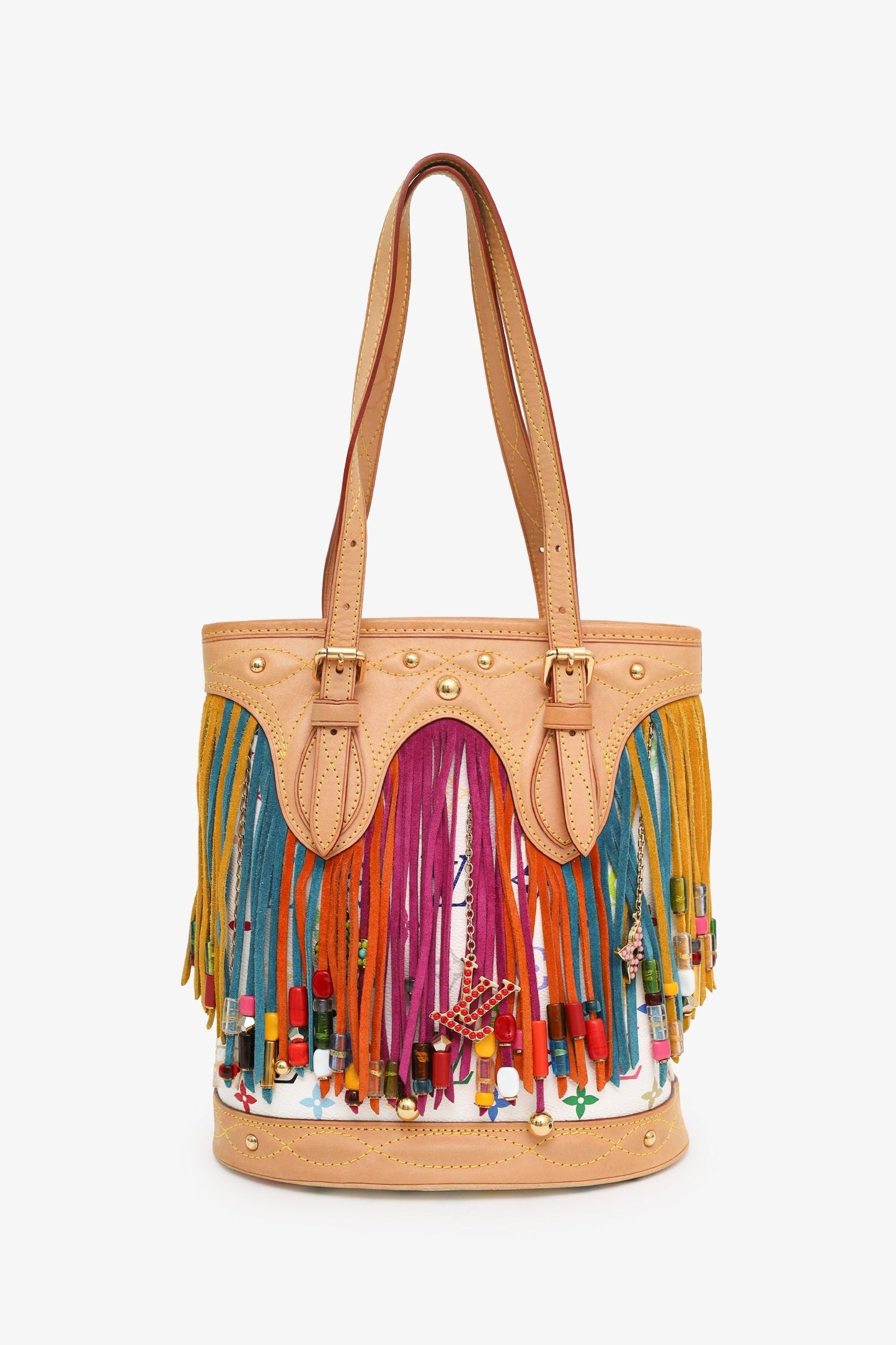 Louis Vuitton x Takashi Murakami 2006 Multicolour Monogram Fringe Bucket Bag With Pouch