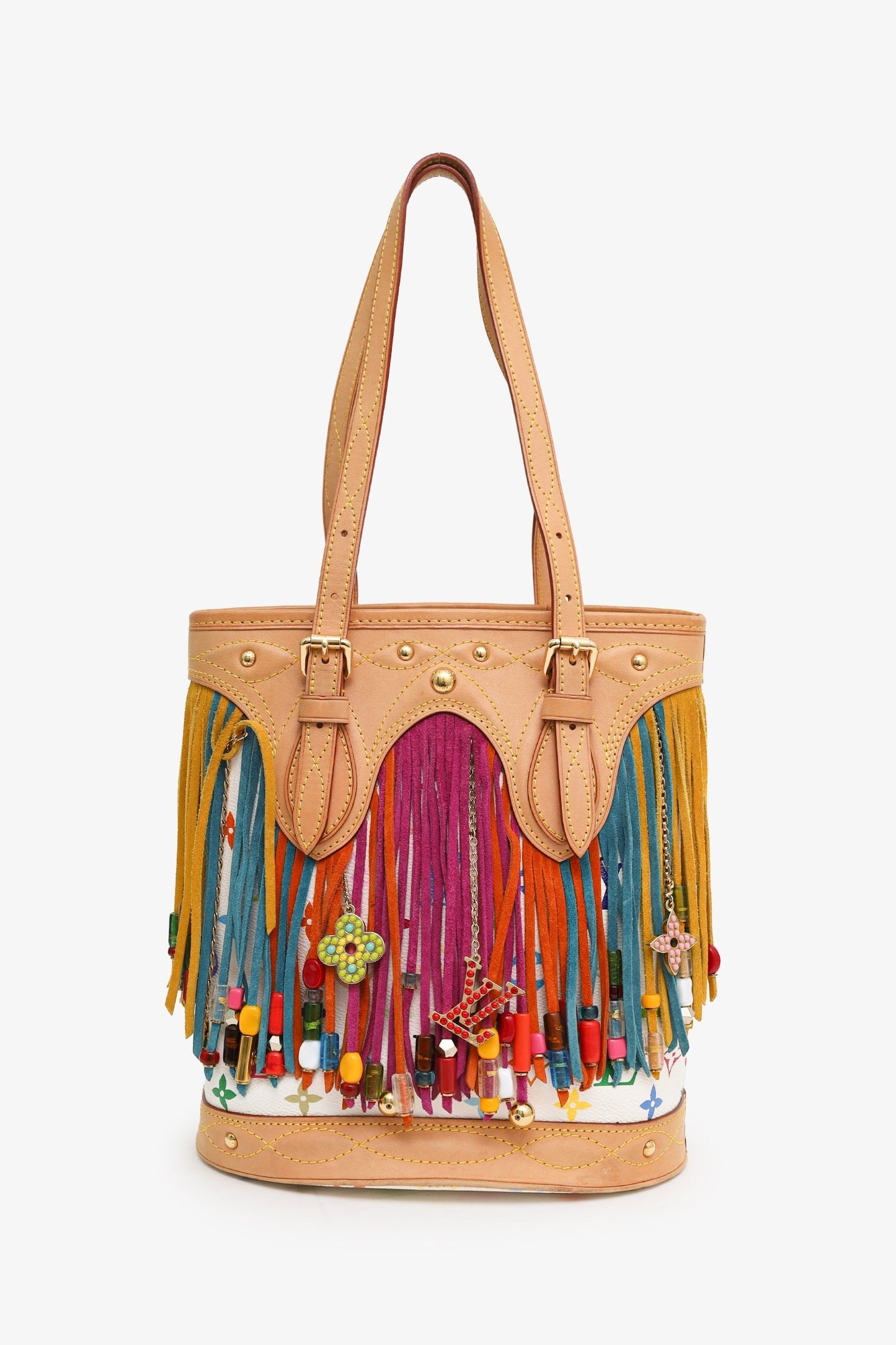 Louis Vuitton x Takashi Murakami 2006 Multicolour Monogram Fringe Bucket Bag With Pouch