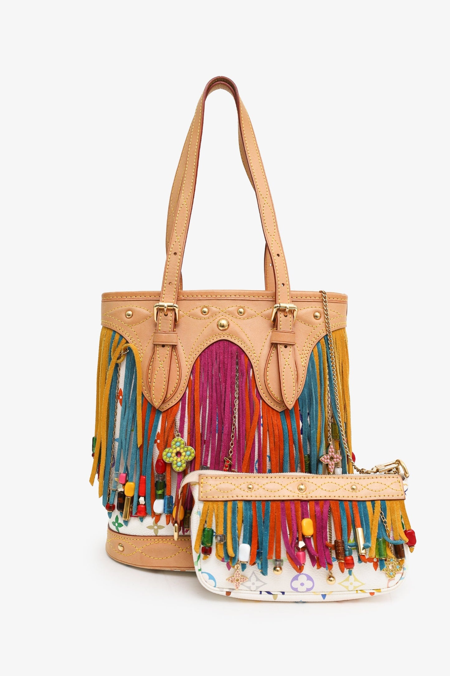 Louis Vuitton x Takashi Murakami 2006 Multicolour Monogram Fringe Bucket Bag With Pouch