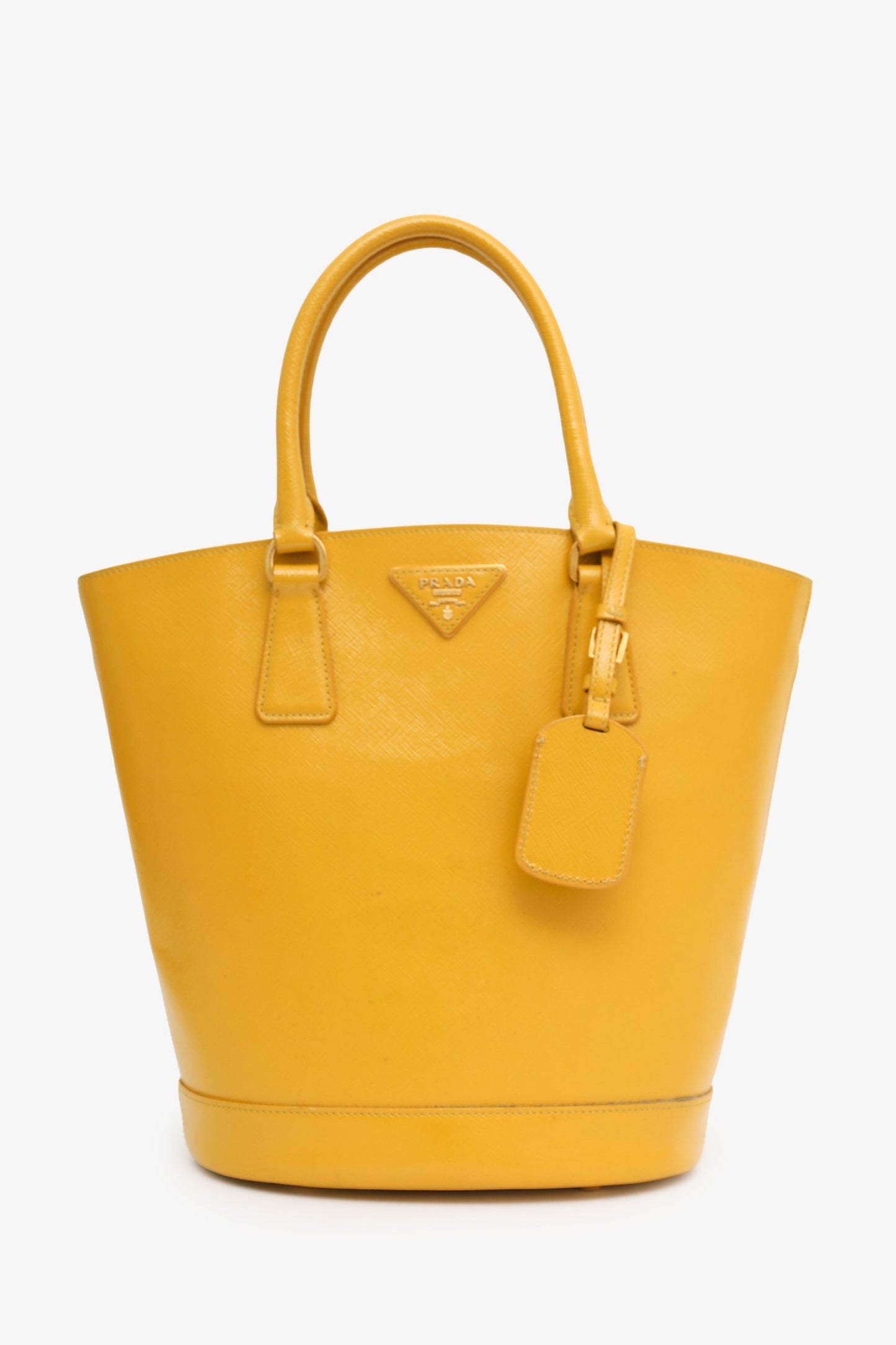 Prada Yellow Saffiano Vernice Bucket Bag With Strap