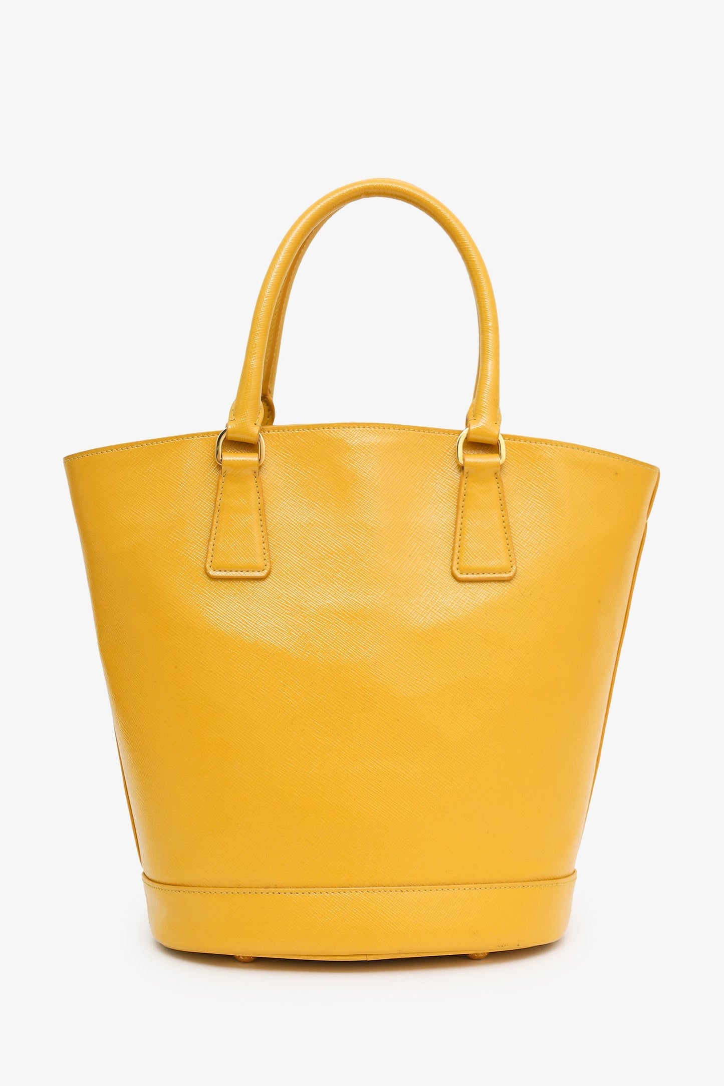 Prada Yellow Saffiano Vernice Bucket Bag With Strap