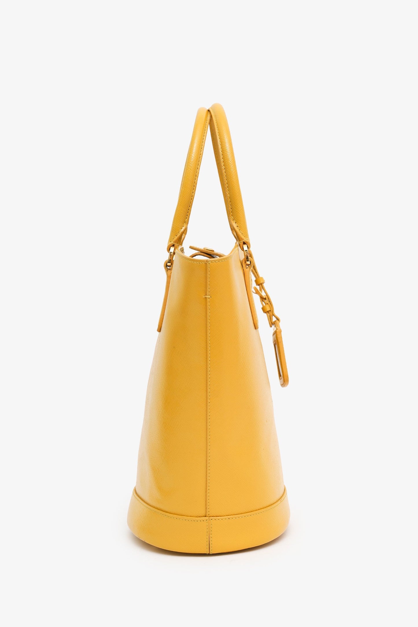 Prada Yellow Saffiano Vernice Bucket Bag With Strap