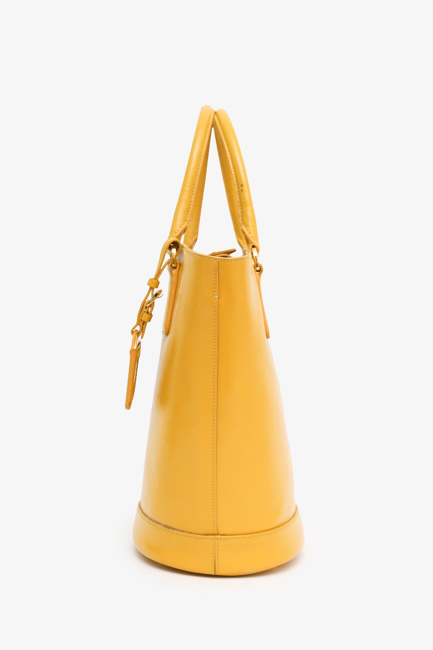 Prada Yellow Saffiano Vernice Bucket Bag With Strap