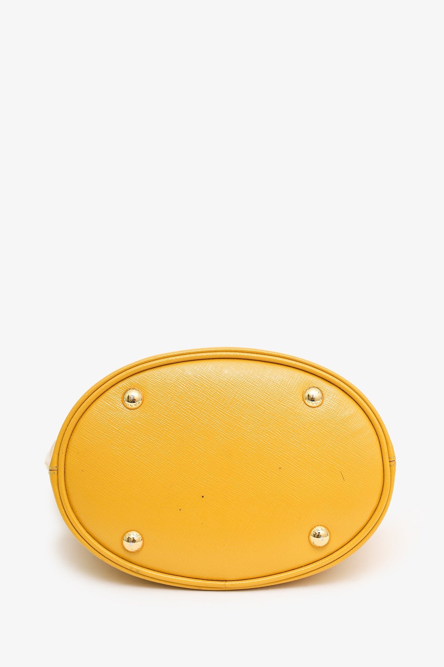 Prada Yellow Saffiano Vernice Bucket Bag With Strap