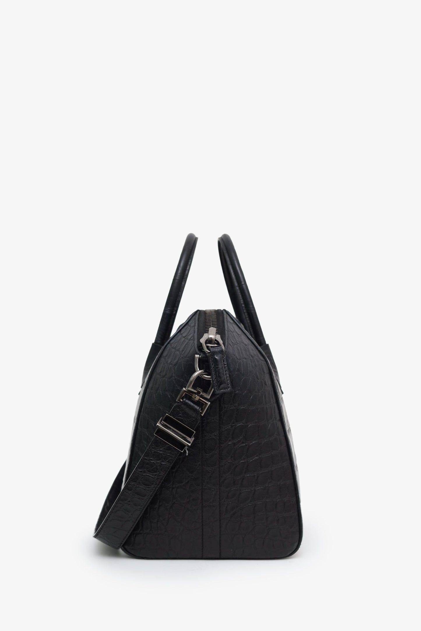 Givenchy Black Embossed Medium Antigona Top Handle Bag With Strap