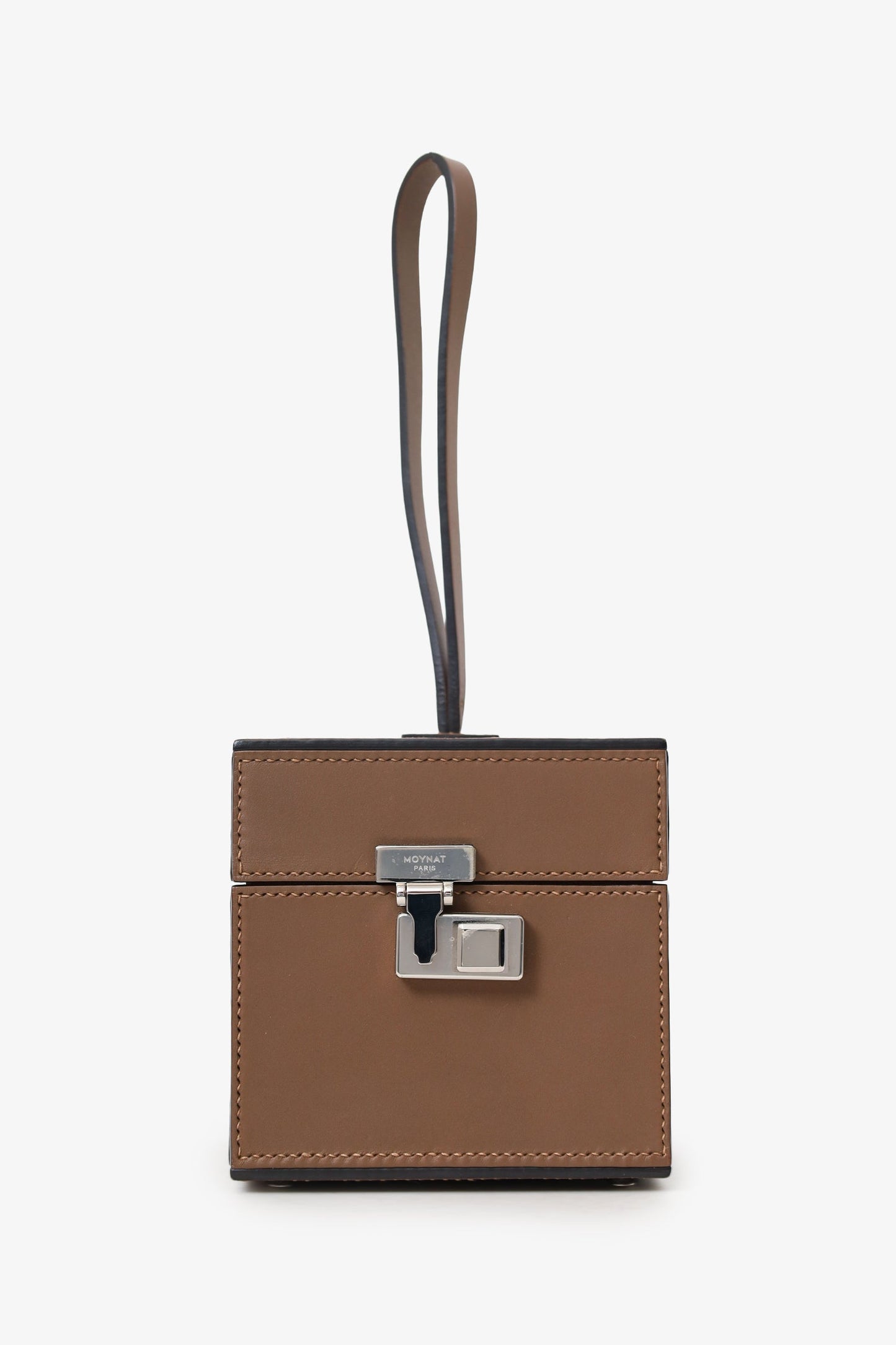 Moynat Brown Leather Mini Vanity Box Bag