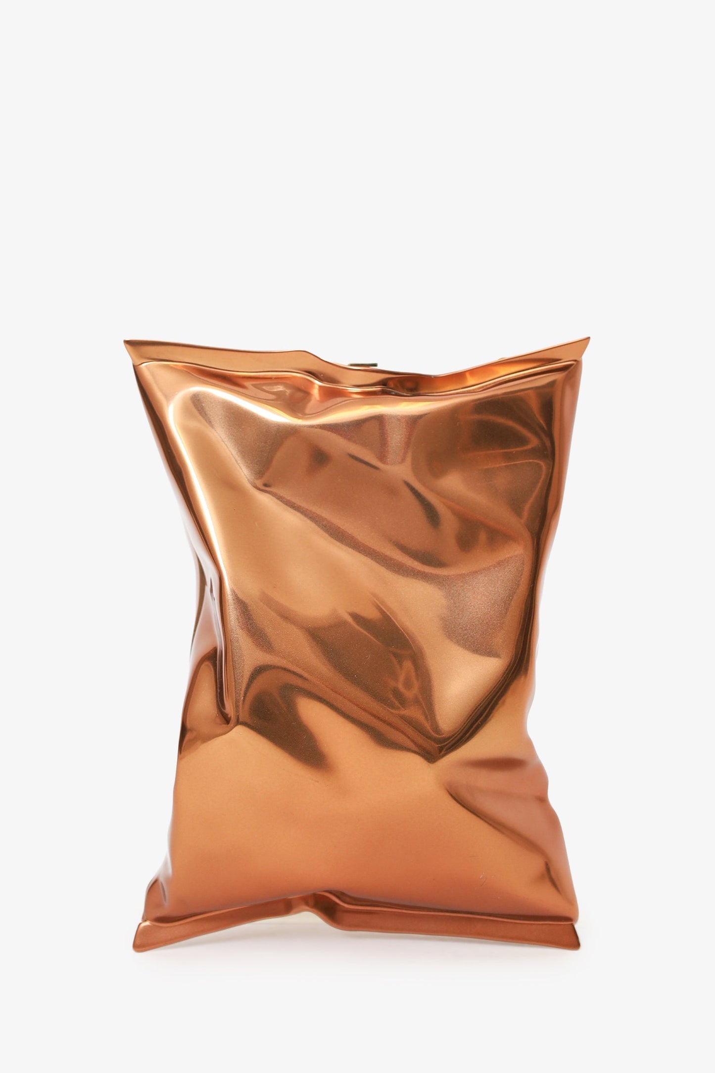 Anya Hindmarch Rose Gold Metallic Metal Crisp Packet Clutch With Chain