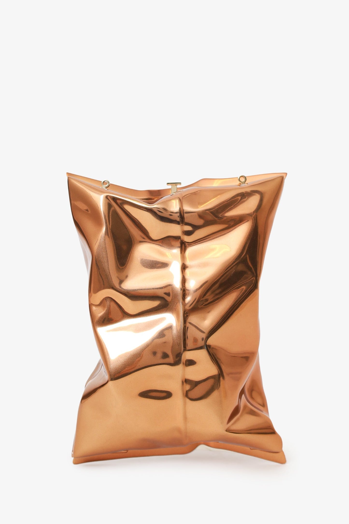 Anya Hindmarch Rose Gold Metallic Metal Crisp Packet Clutch With Chain