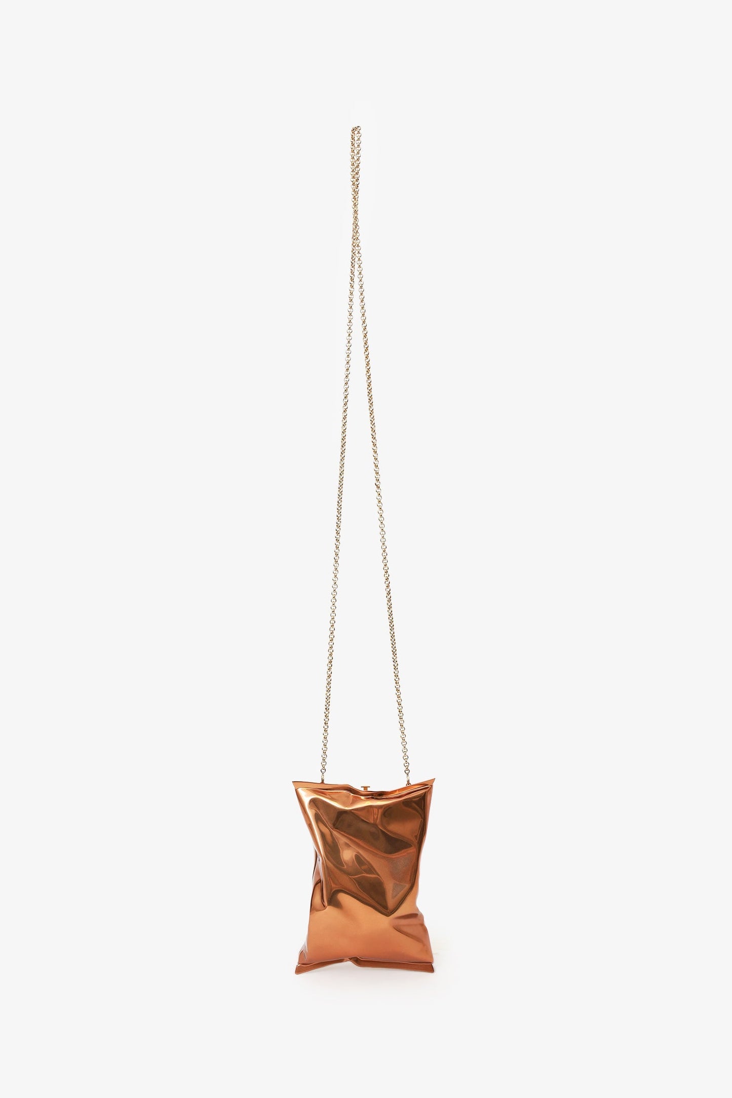 Anya Hindmarch Rose Gold Metallic Metal Crisp Packet Clutch With Chain