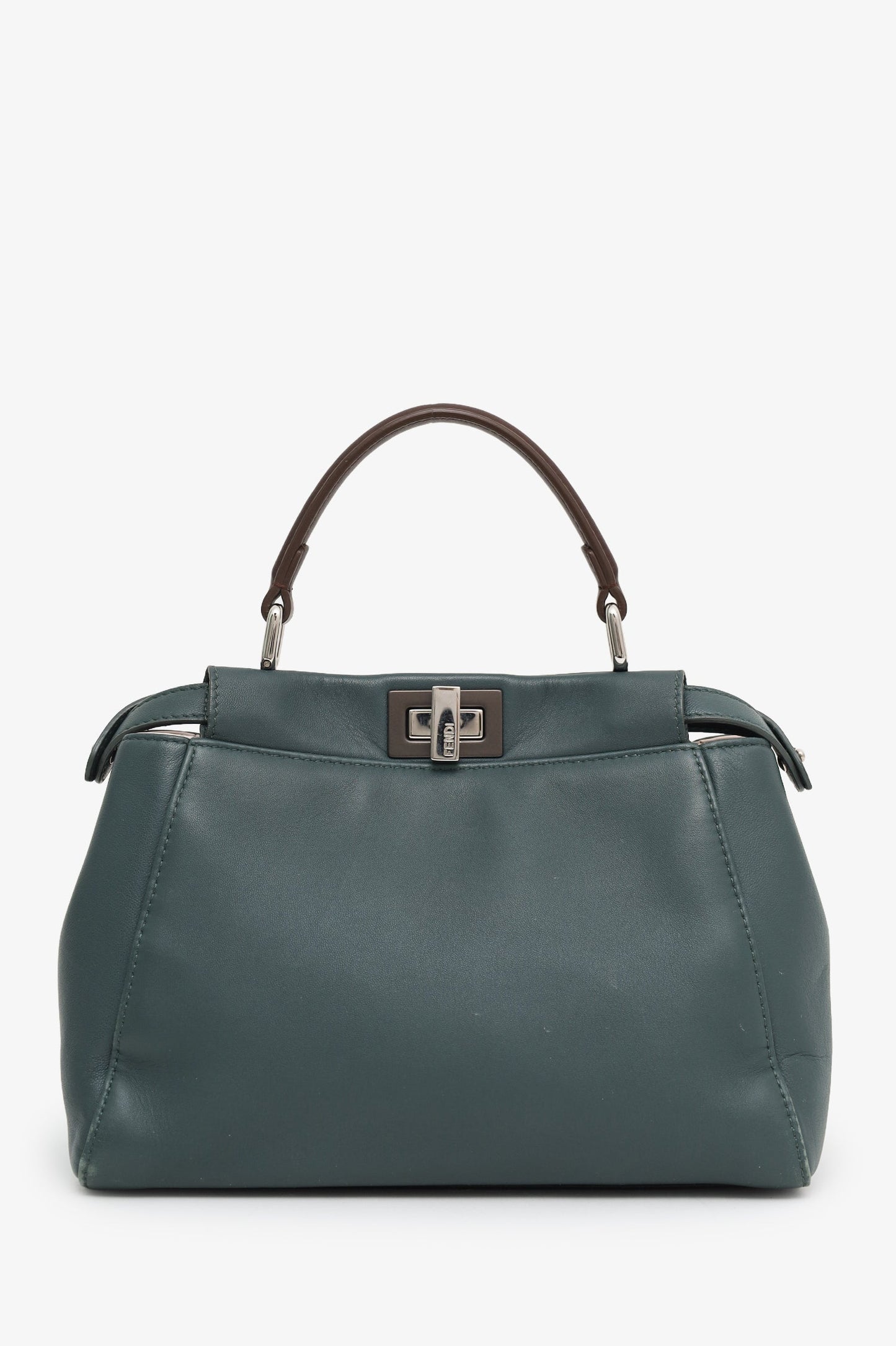 Fendi Teal/Brown Leather Mini Peekaboo With Strap