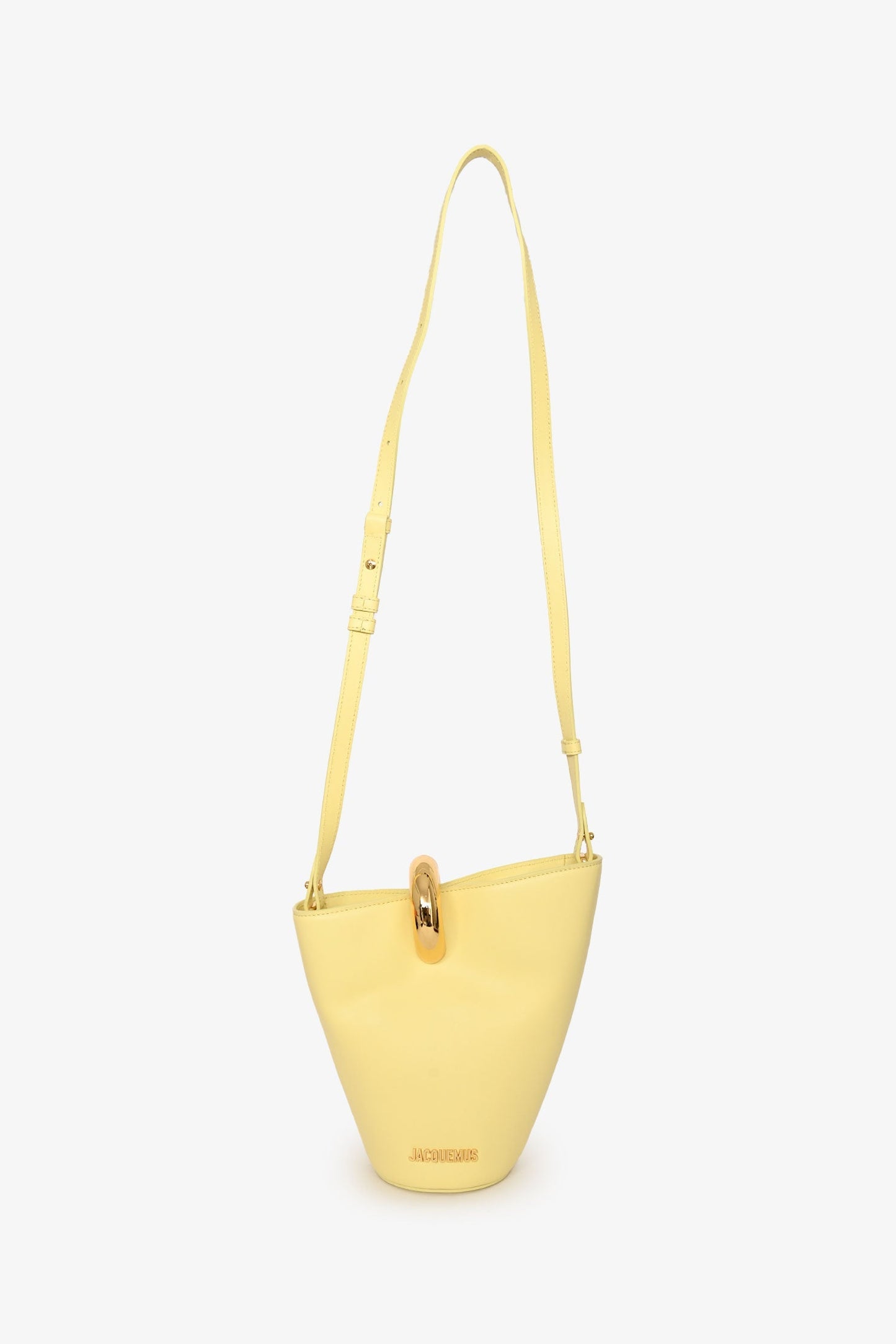 Jacquemus Light Yellow Leather Le Petit Bambola Bucket Bag with Strap
