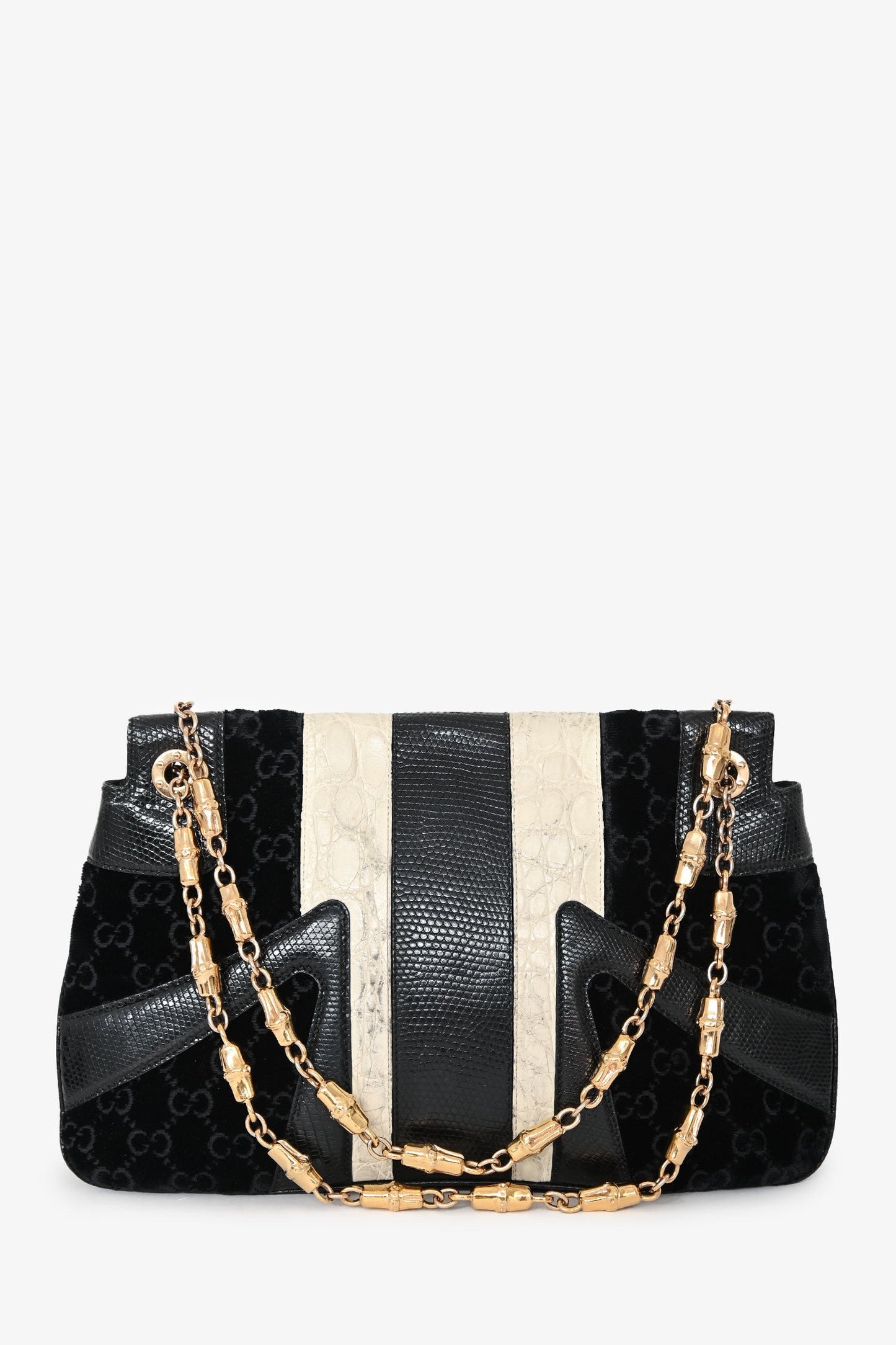 Gucci Black/White Lizard/Velvet Leather Dragon Head Shoulder Bag