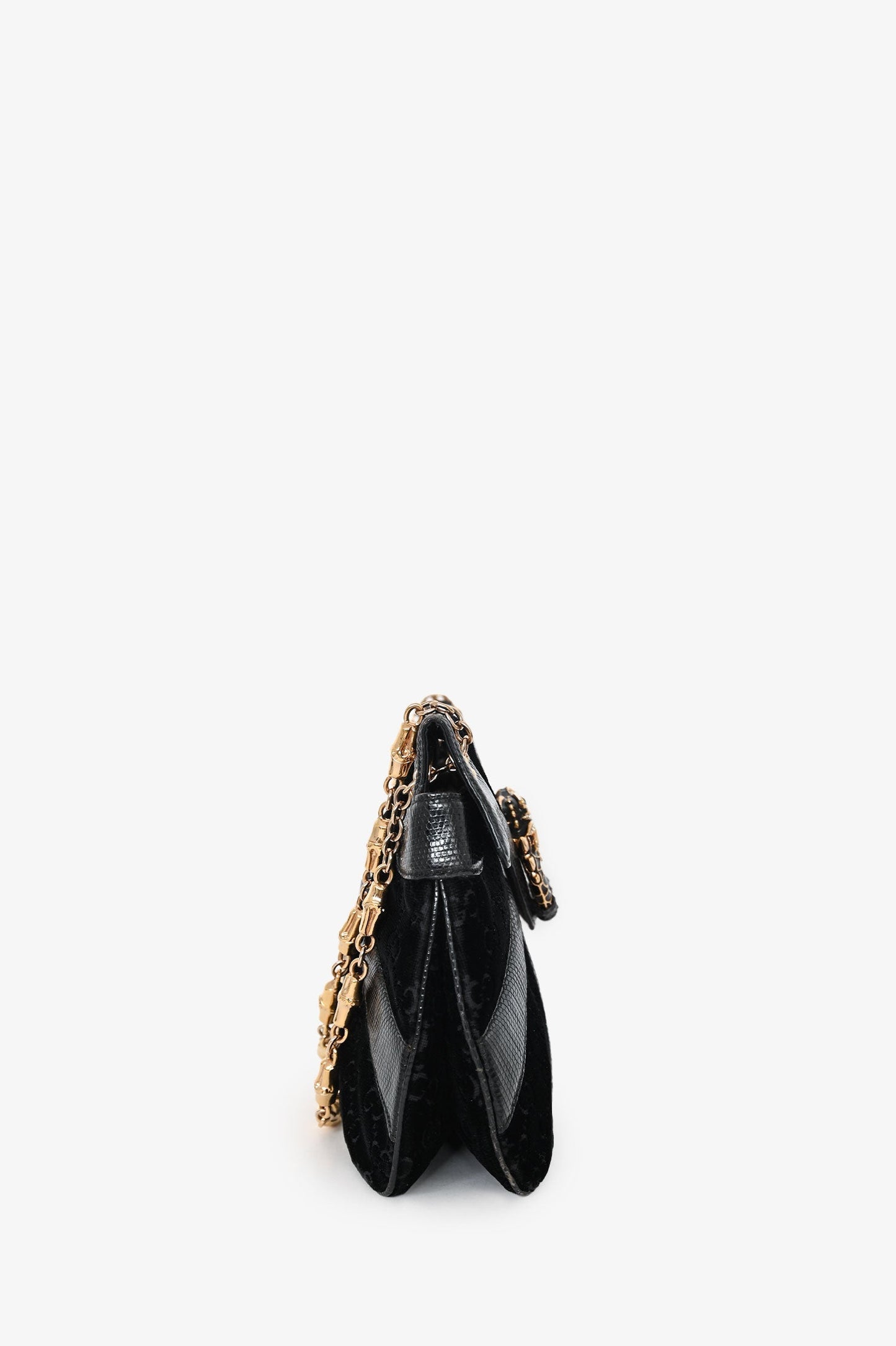 Gucci Black/White Lizard/Velvet Leather Dragon Head Shoulder Bag