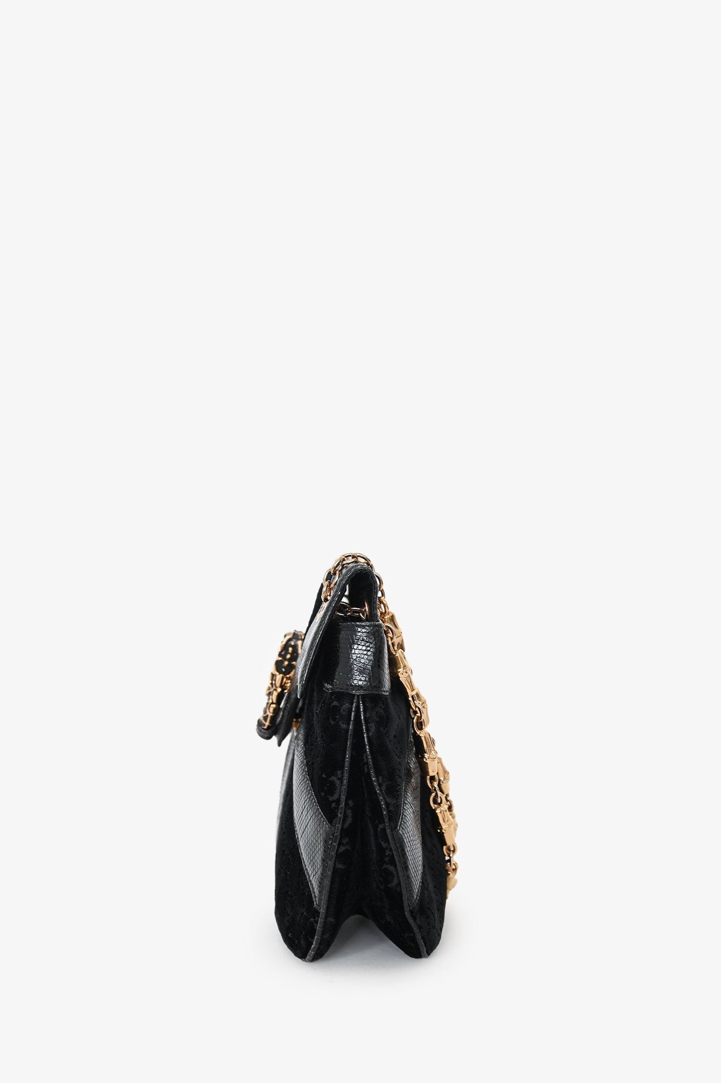 Gucci Black/White Lizard/Velvet Leather Dragon Head Shoulder Bag