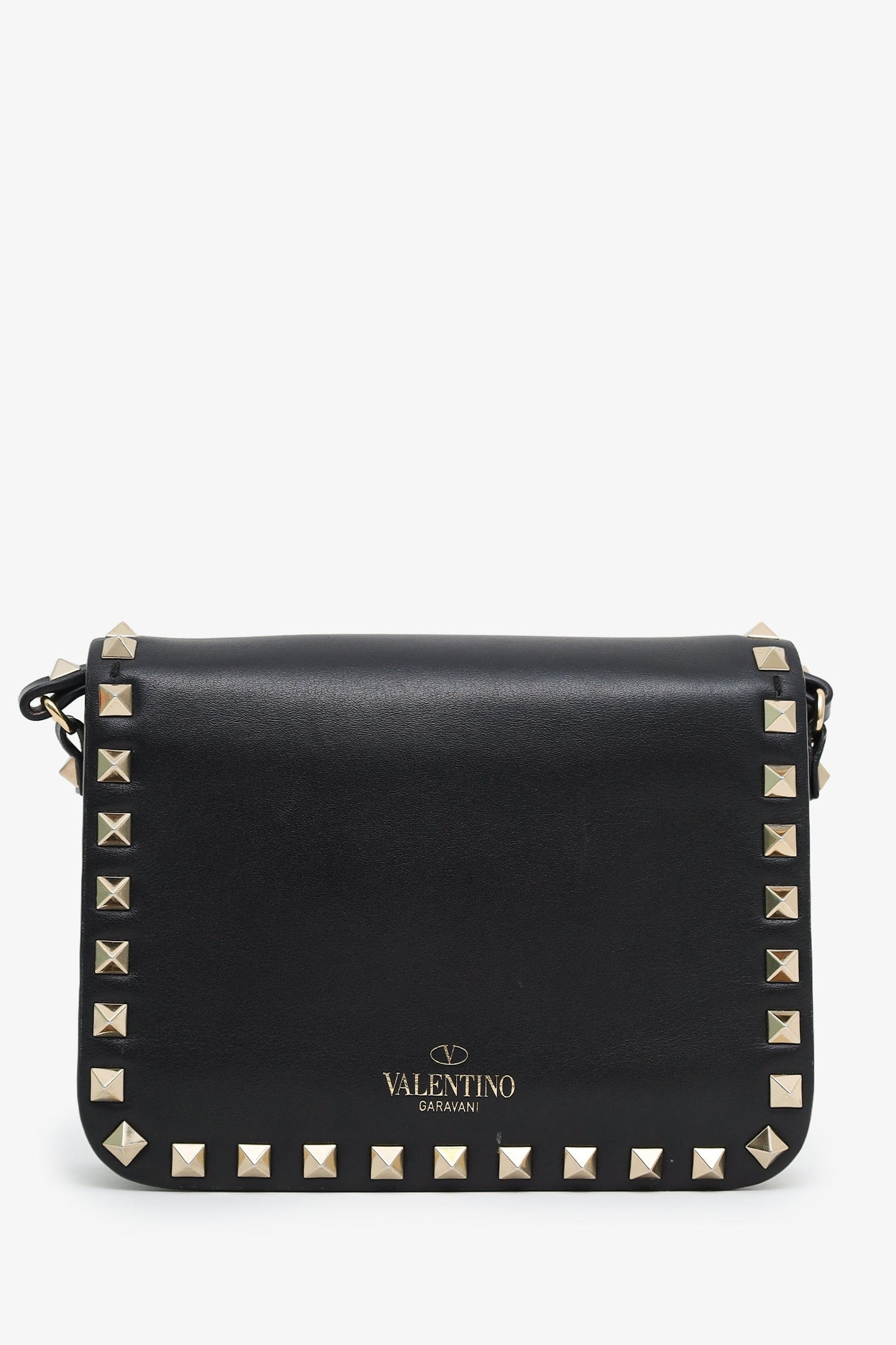 Valentino Black Leather Rockstud Small Flap Bag