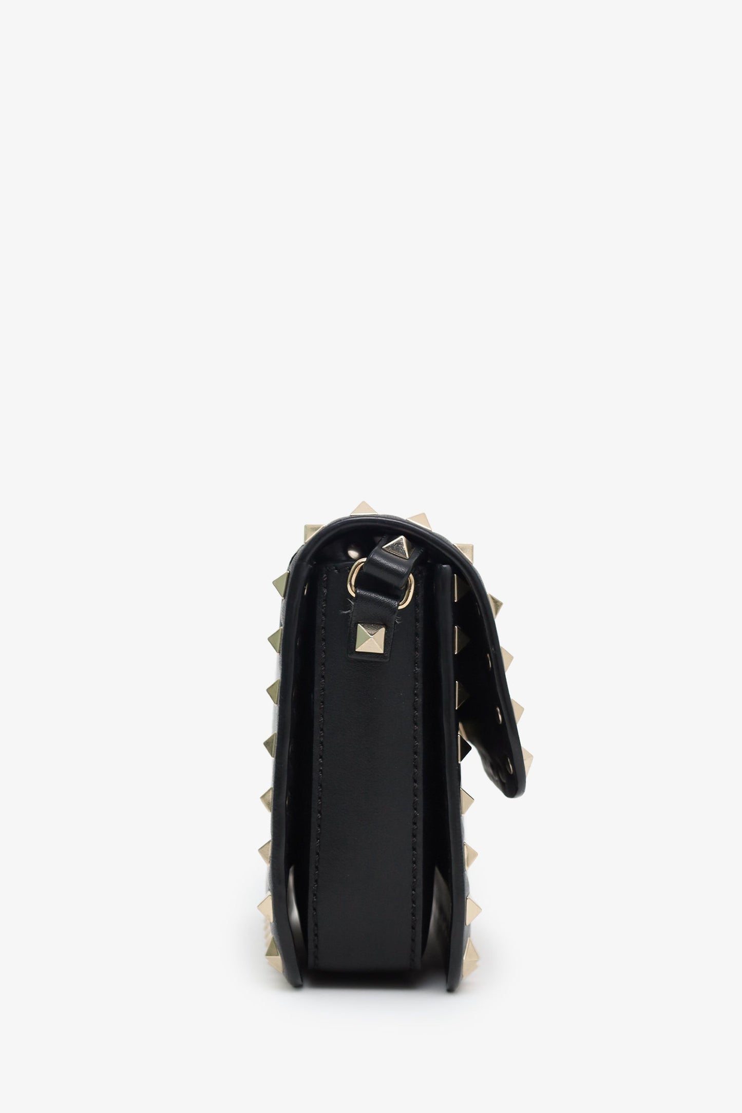 Valentino Black Leather Rockstud Small Flap Bag