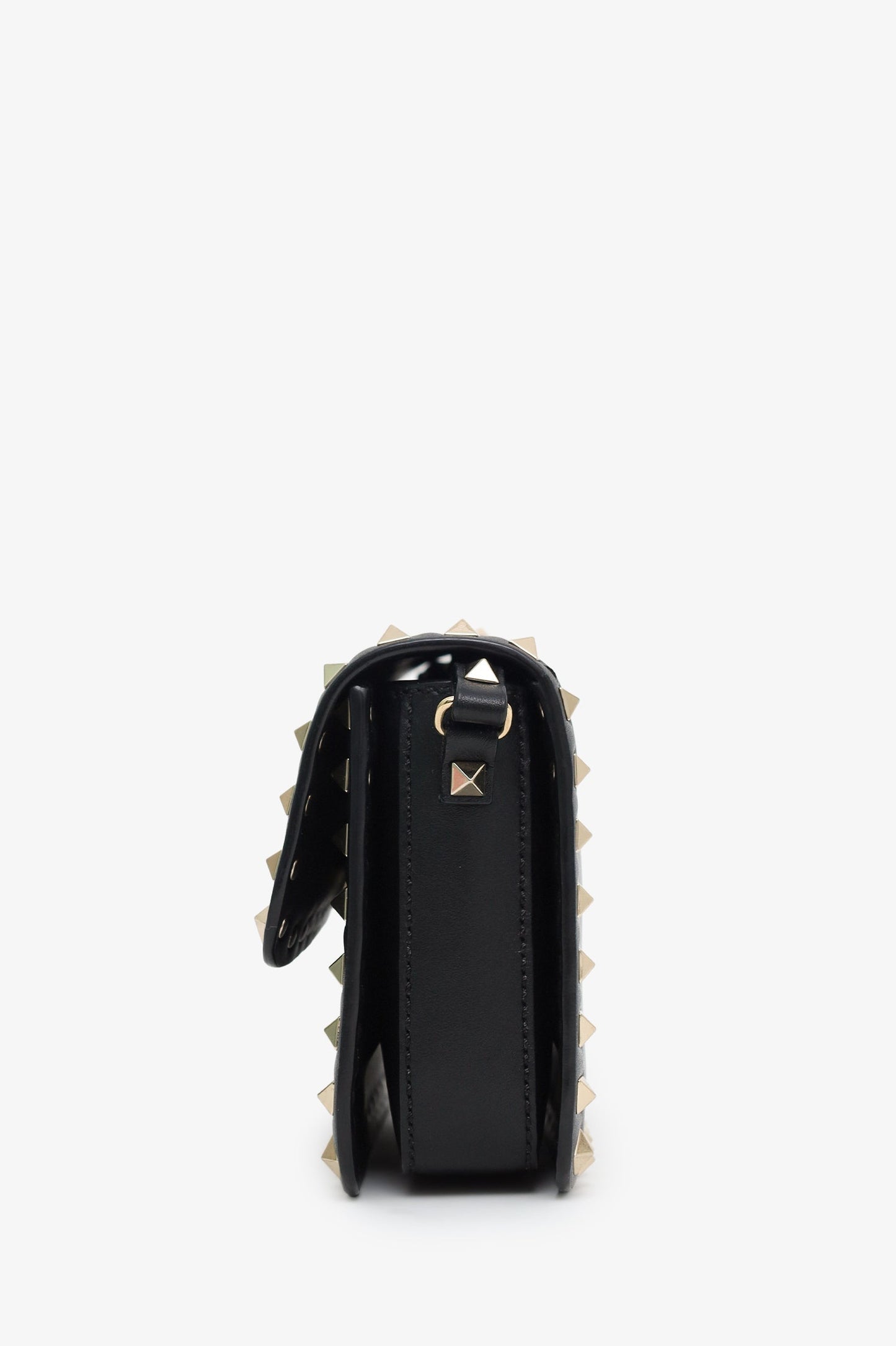 Valentino Black Leather Rockstud Small Flap Bag