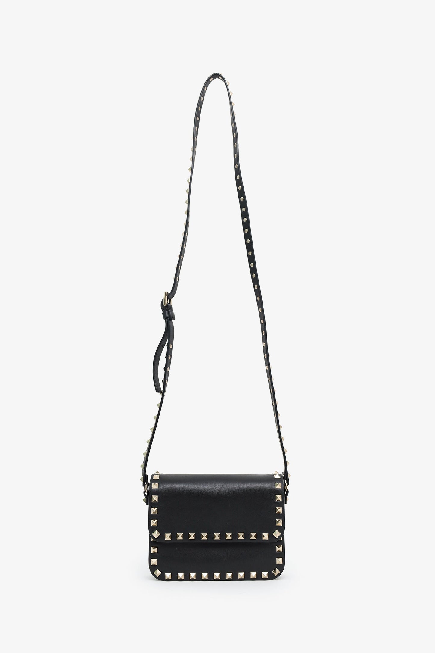 Valentino Black Leather Rockstud Small Flap Bag