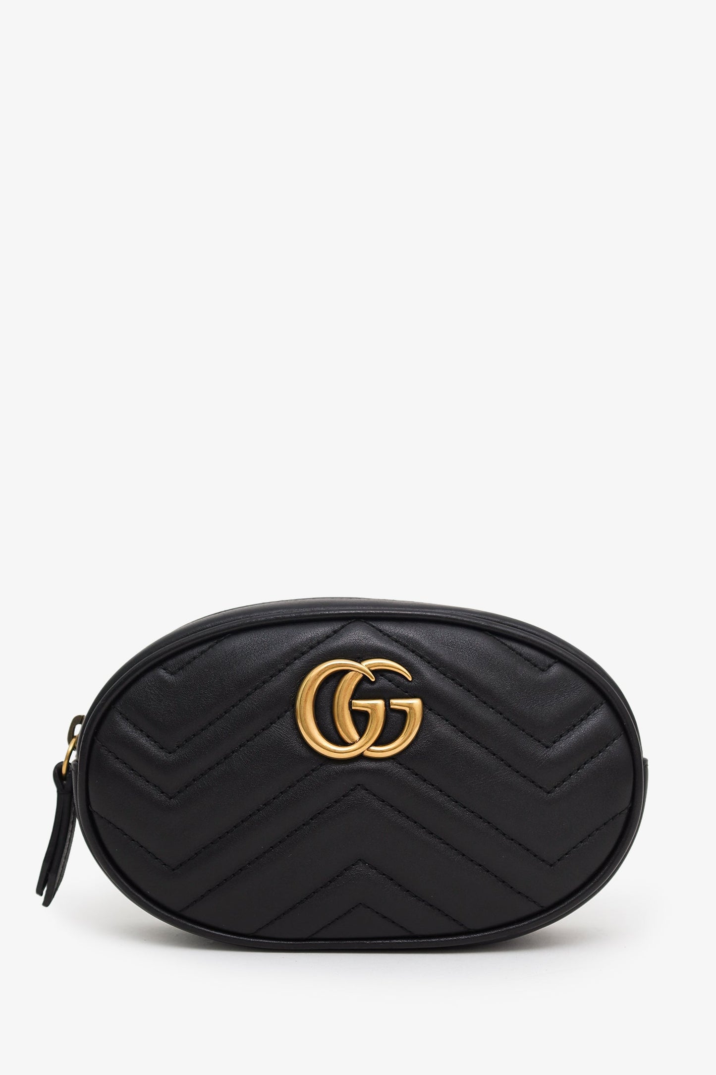 Gucci Black Chevron Leather Marmont Belt Bag