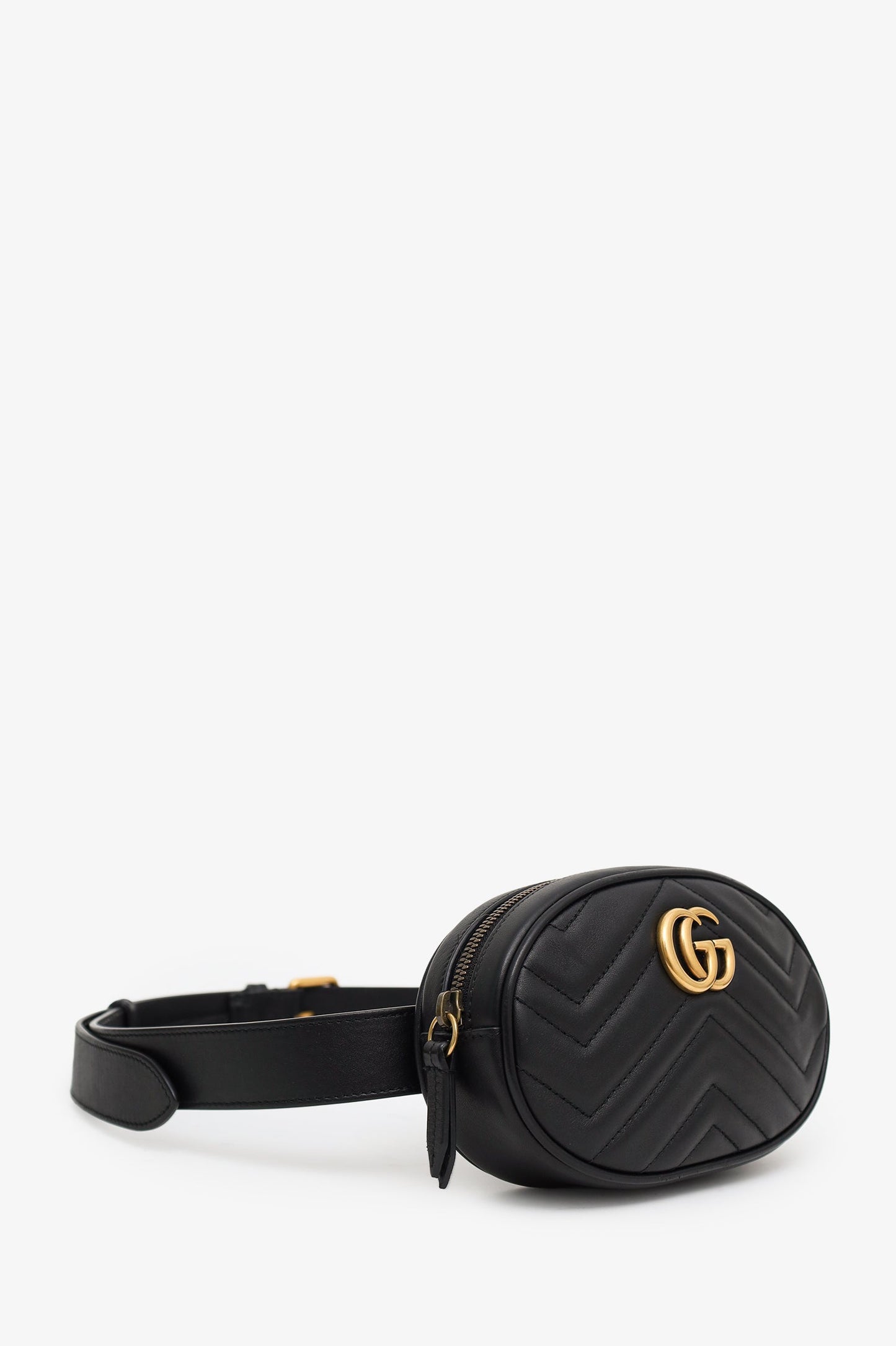 Gucci Black Chevron Leather Marmont Belt Bag