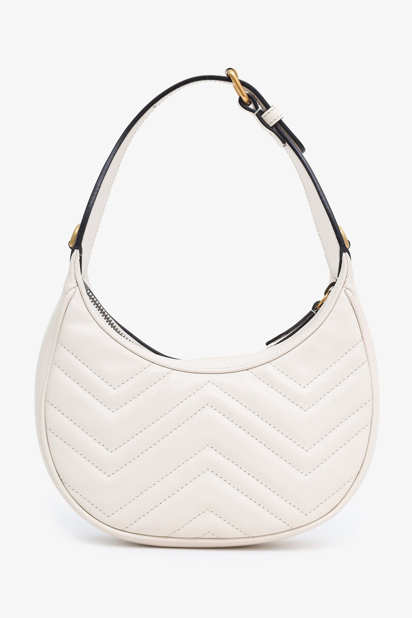 Gucci White Leather Mini GG Marmont Half Moon Shaped Bag