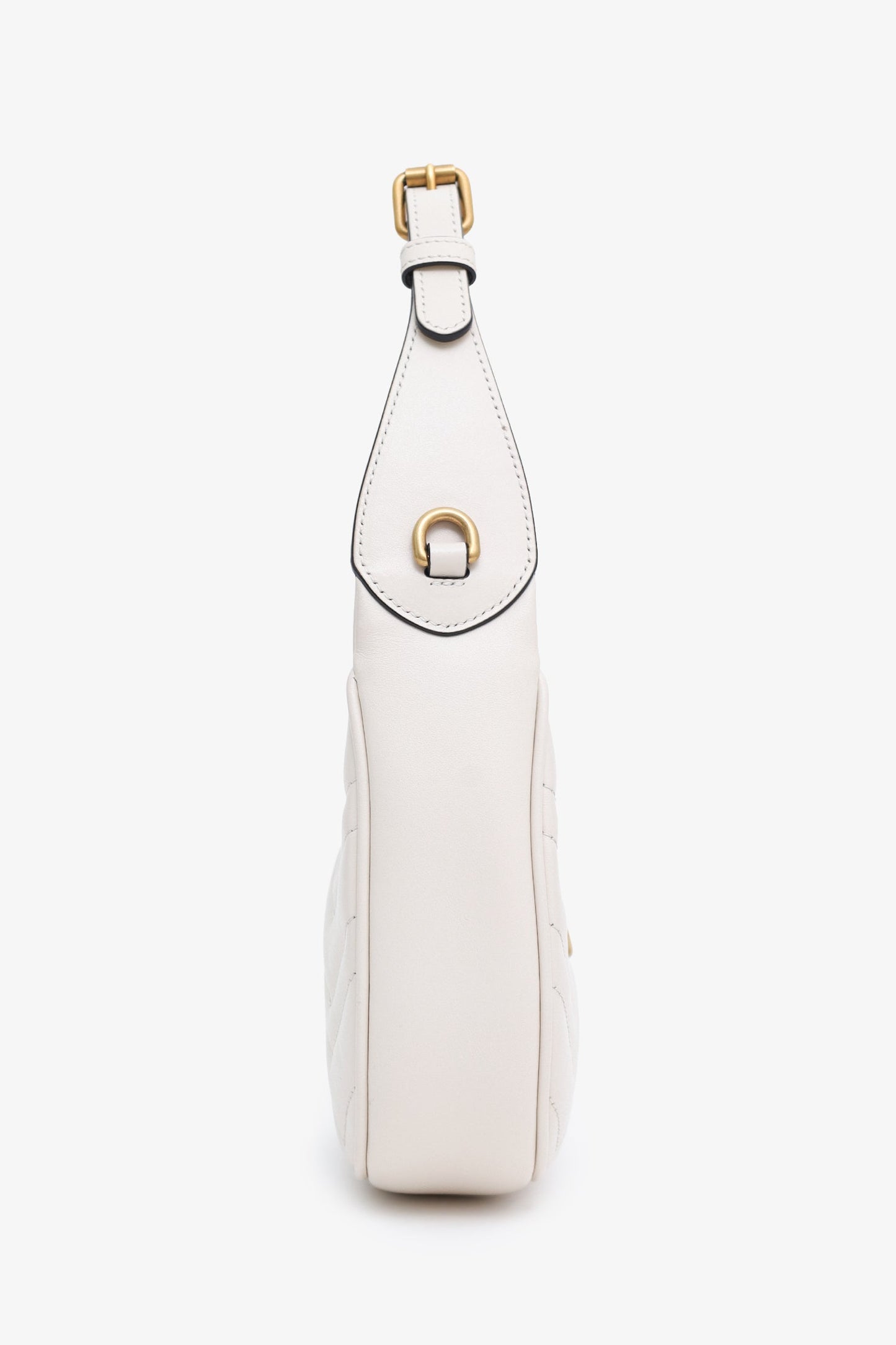 Gucci White Leather Mini GG Marmont Half Moon Shaped Bag