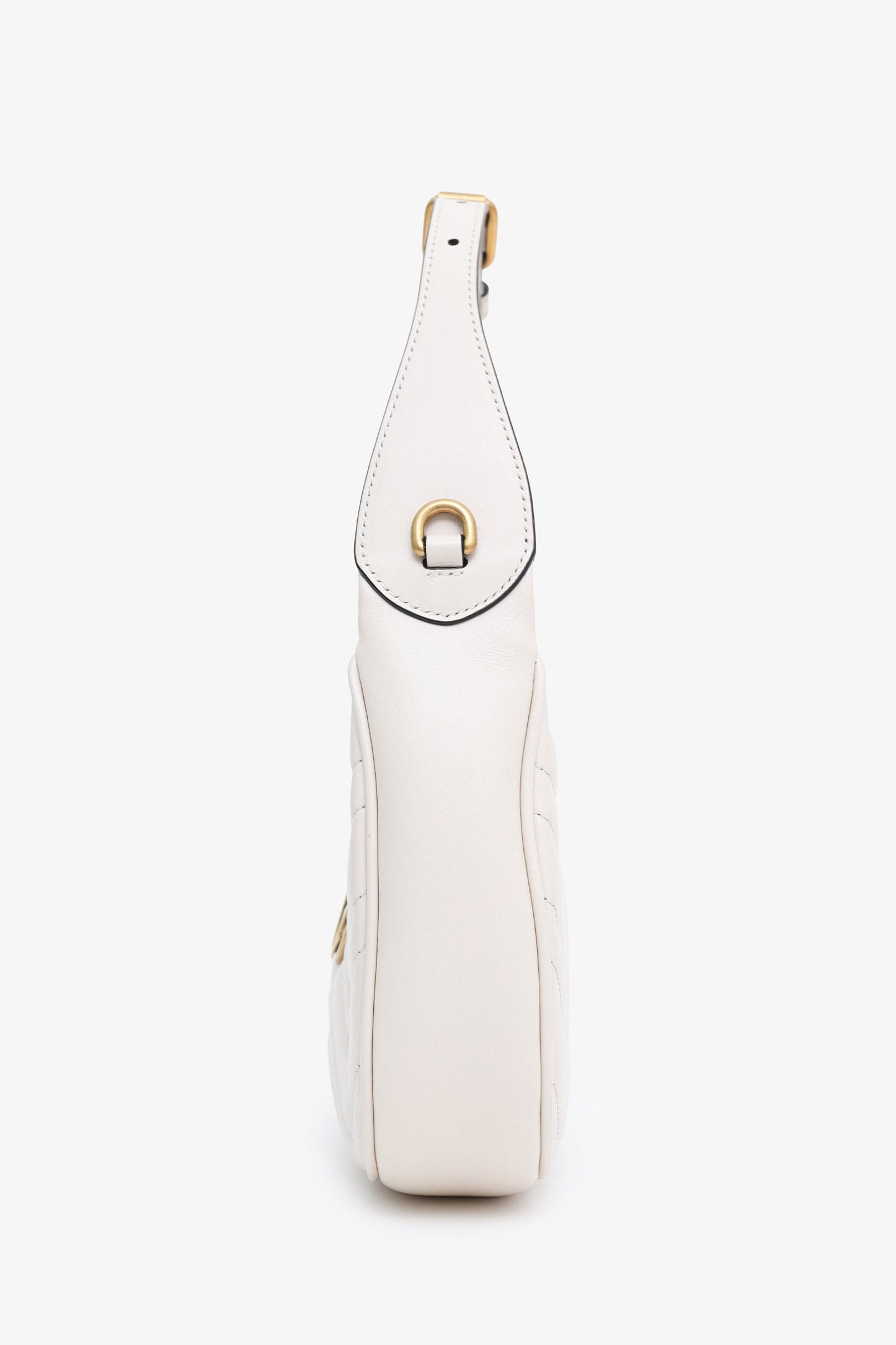 Gucci White Leather Mini GG Marmont Half Moon Shaped Bag