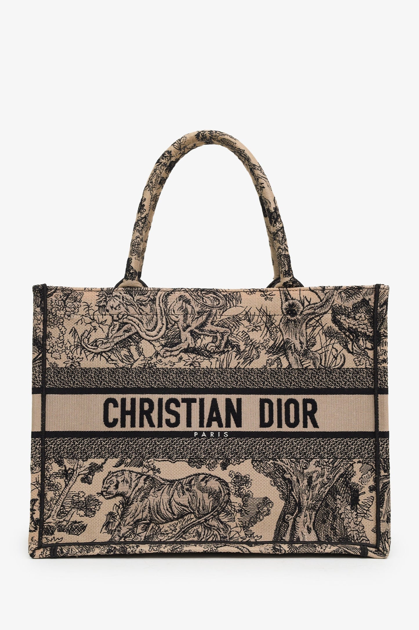 Christian Dior 2022 Beige/Black Canvas Toile de Jouy Medium Book Tote