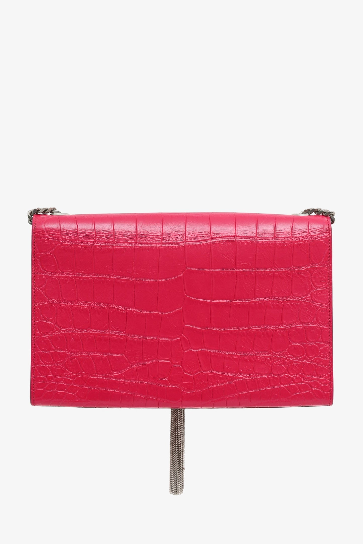 Saint Laurent Pink Leather Croc Embossed Medium 'Kate' Tassel Crossbody Bag