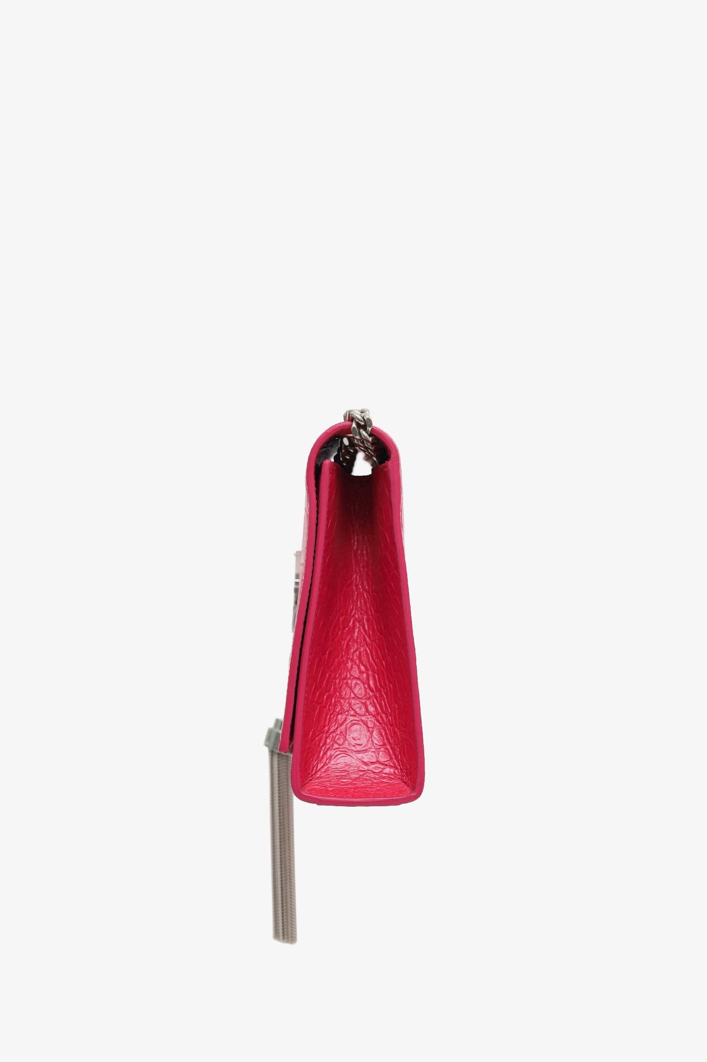 Saint Laurent Pink Leather Croc Embossed Medium 'Kate' Tassel Crossbody Bag