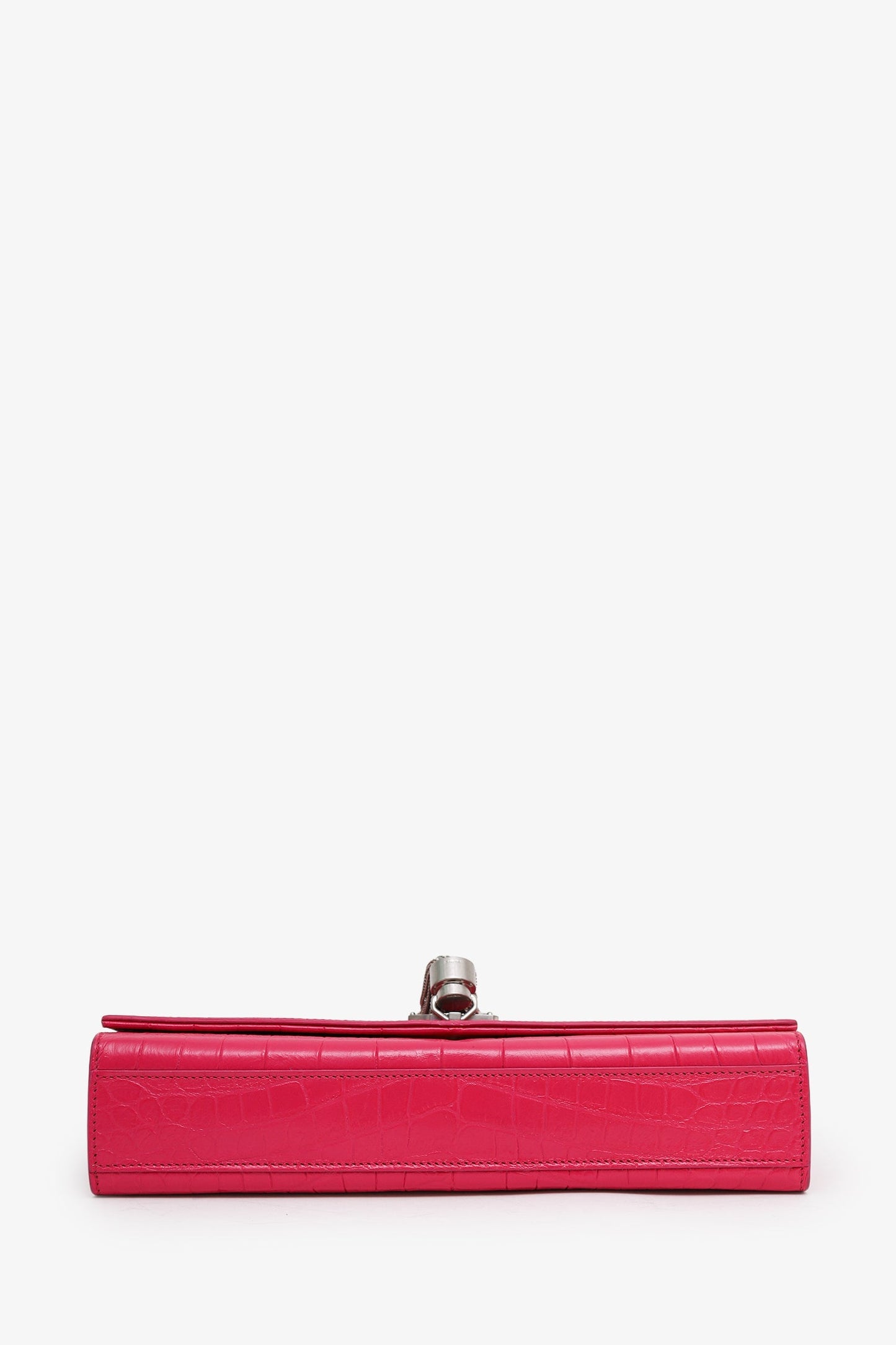 Saint Laurent Pink Leather Croc Embossed Medium 'Kate' Tassel Crossbody Bag