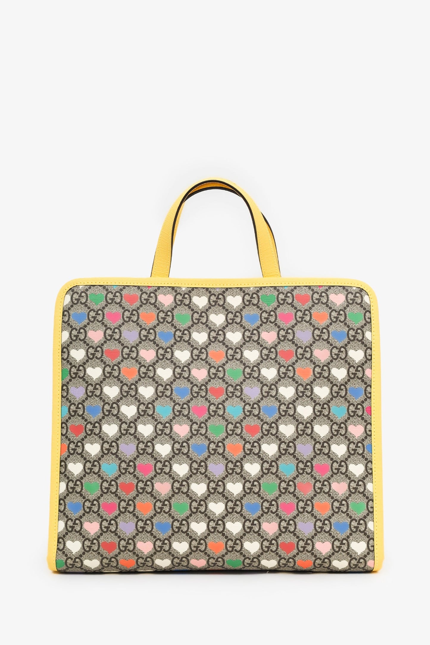 Gucci Yellow/Multicolour GG Supreme Monogram Hearts Children's Tote With Strap